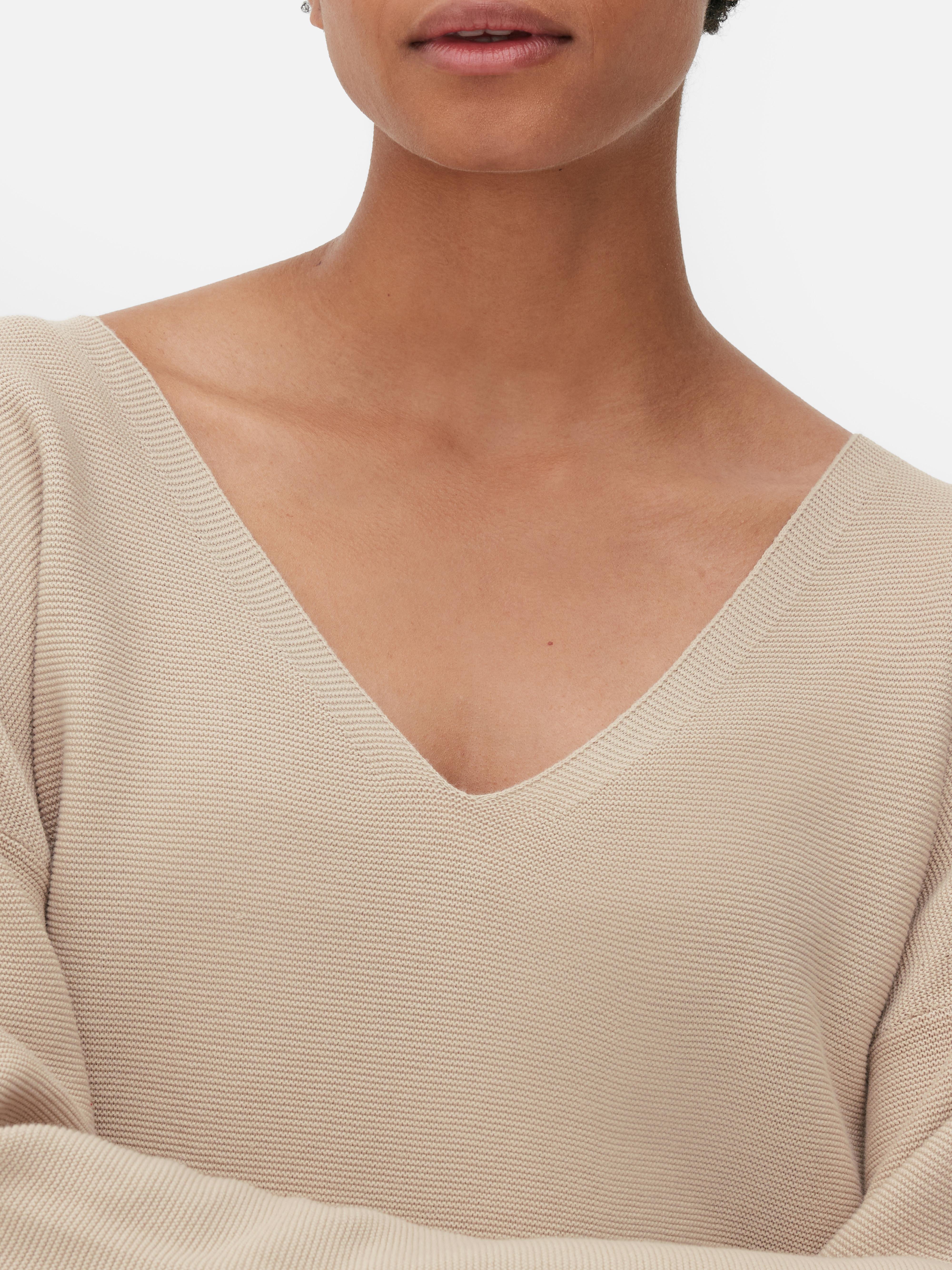 Langärmeliger Pullover mit U-Boot-Ausschnitt - Naturfarben - Damen 