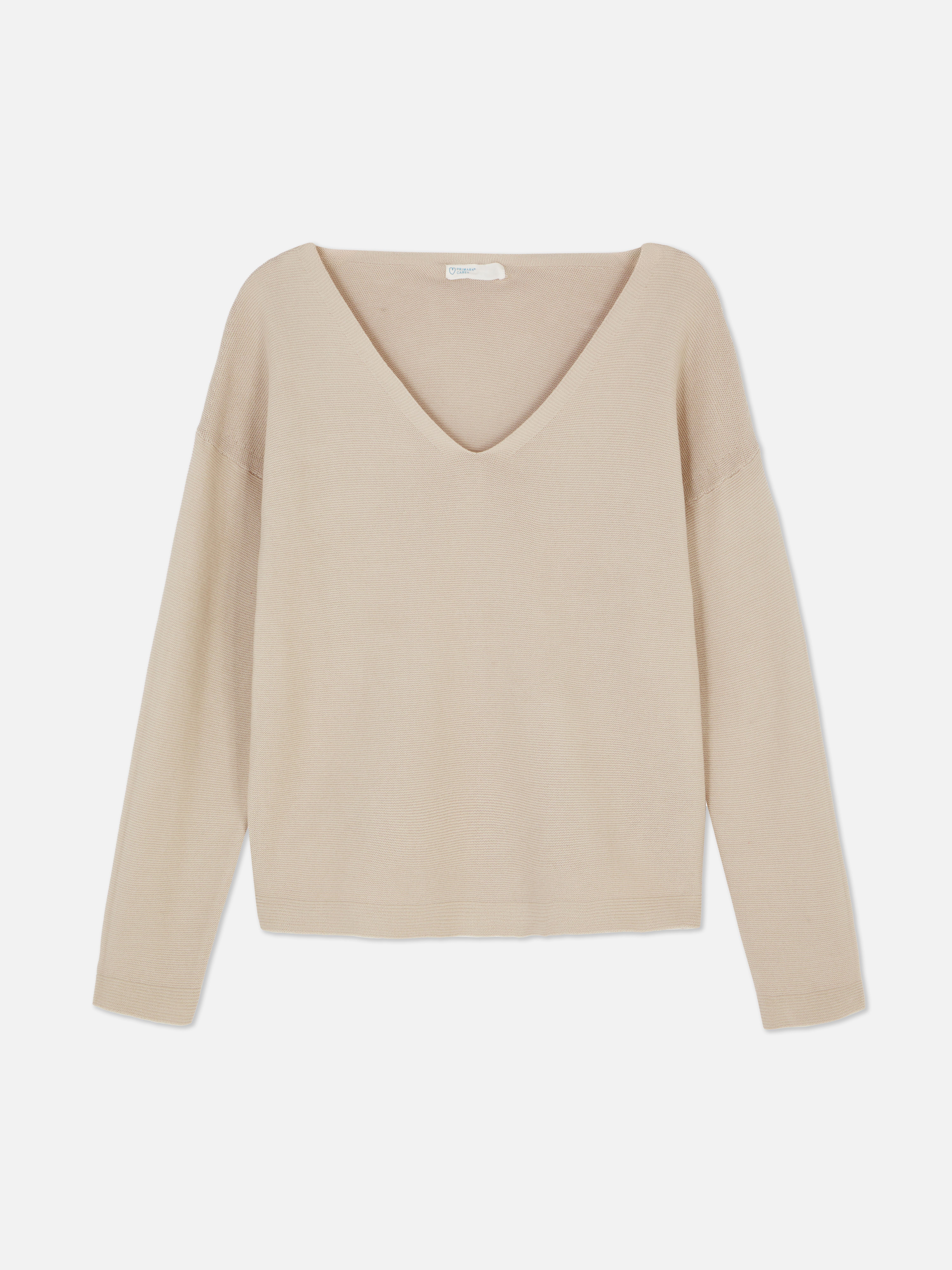 Langärmeliger Pullover mit U-Boot-Ausschnitt - Naturfarben - Damen 