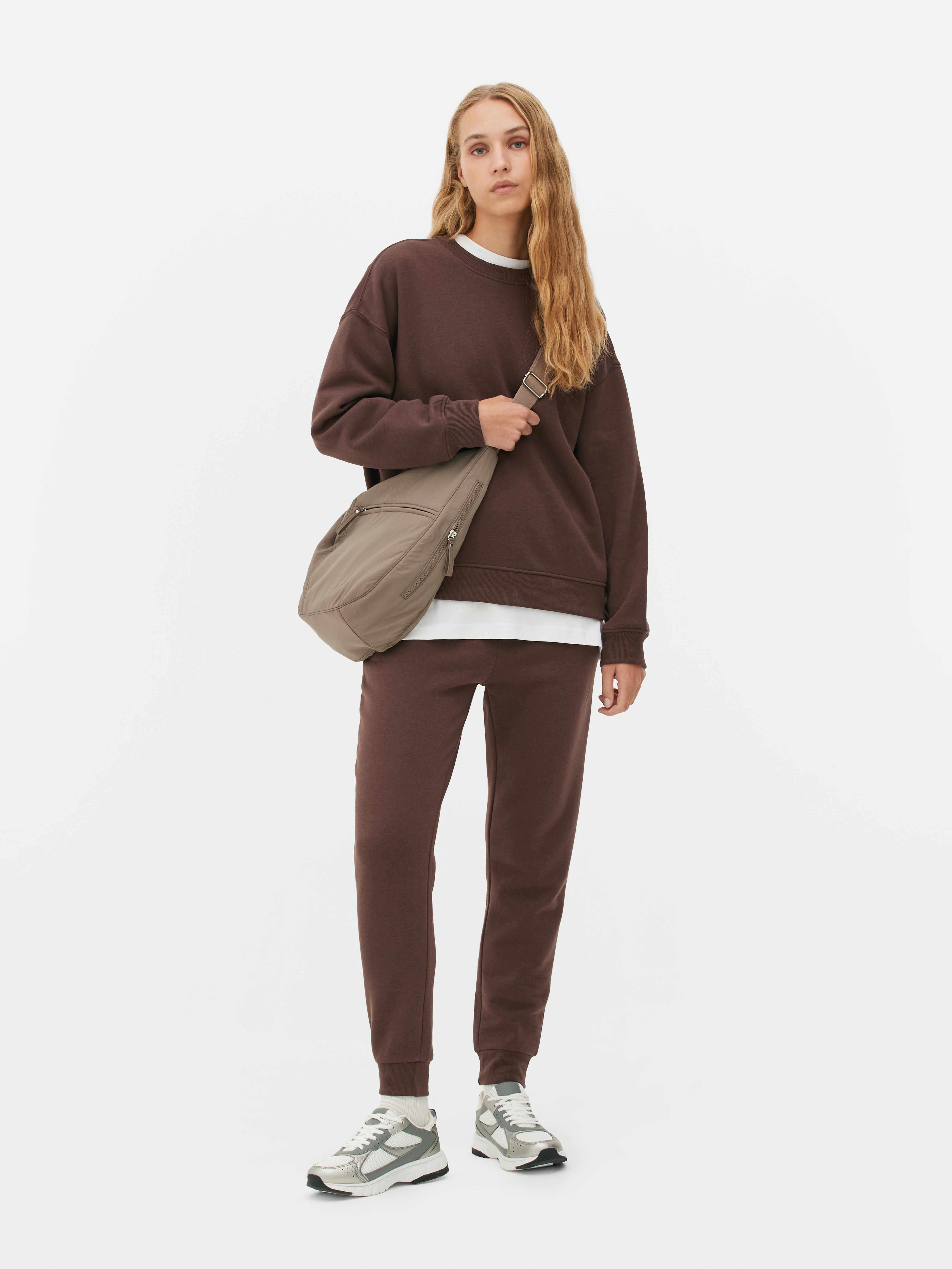 Basic-Sweatshirt mit Rundhalsausschnitt - Schokoladenbraun - Damen 