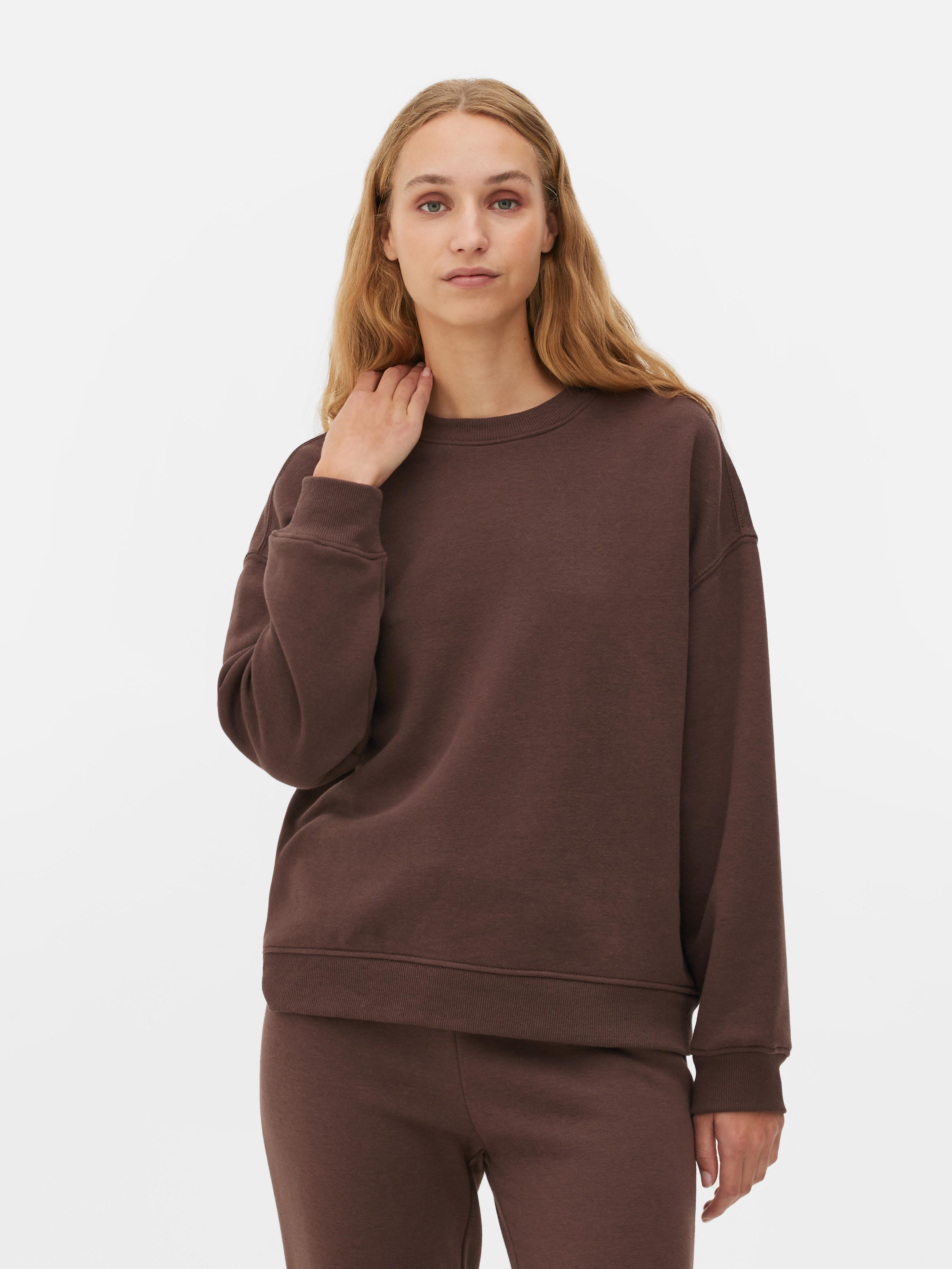 Basic-Sweatshirt mit Rundhalsausschnitt - Schokoladenbraun - Damen 