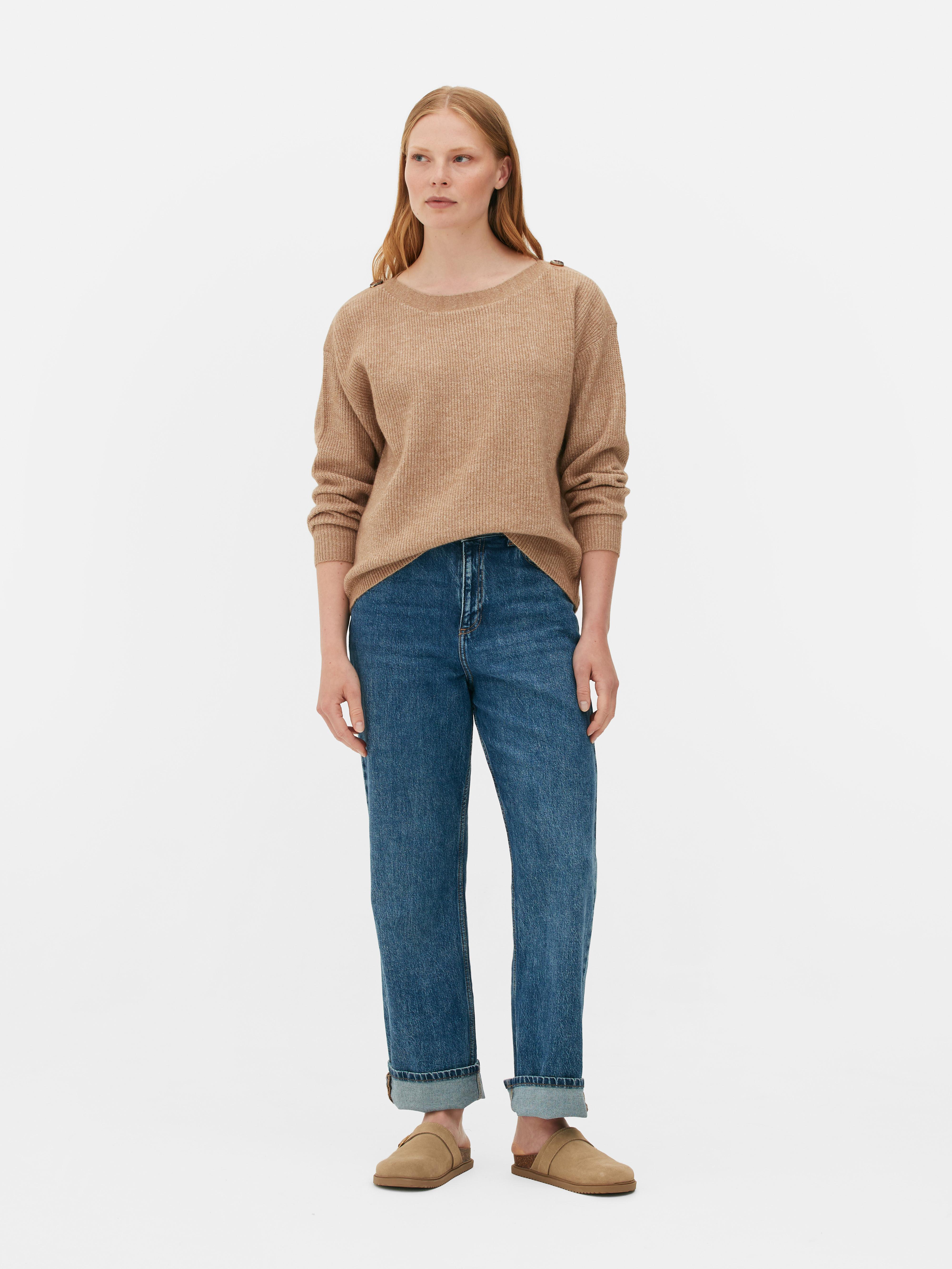 Pullover mit Schulterknöpfen und U-Boot-Ausschnitt  