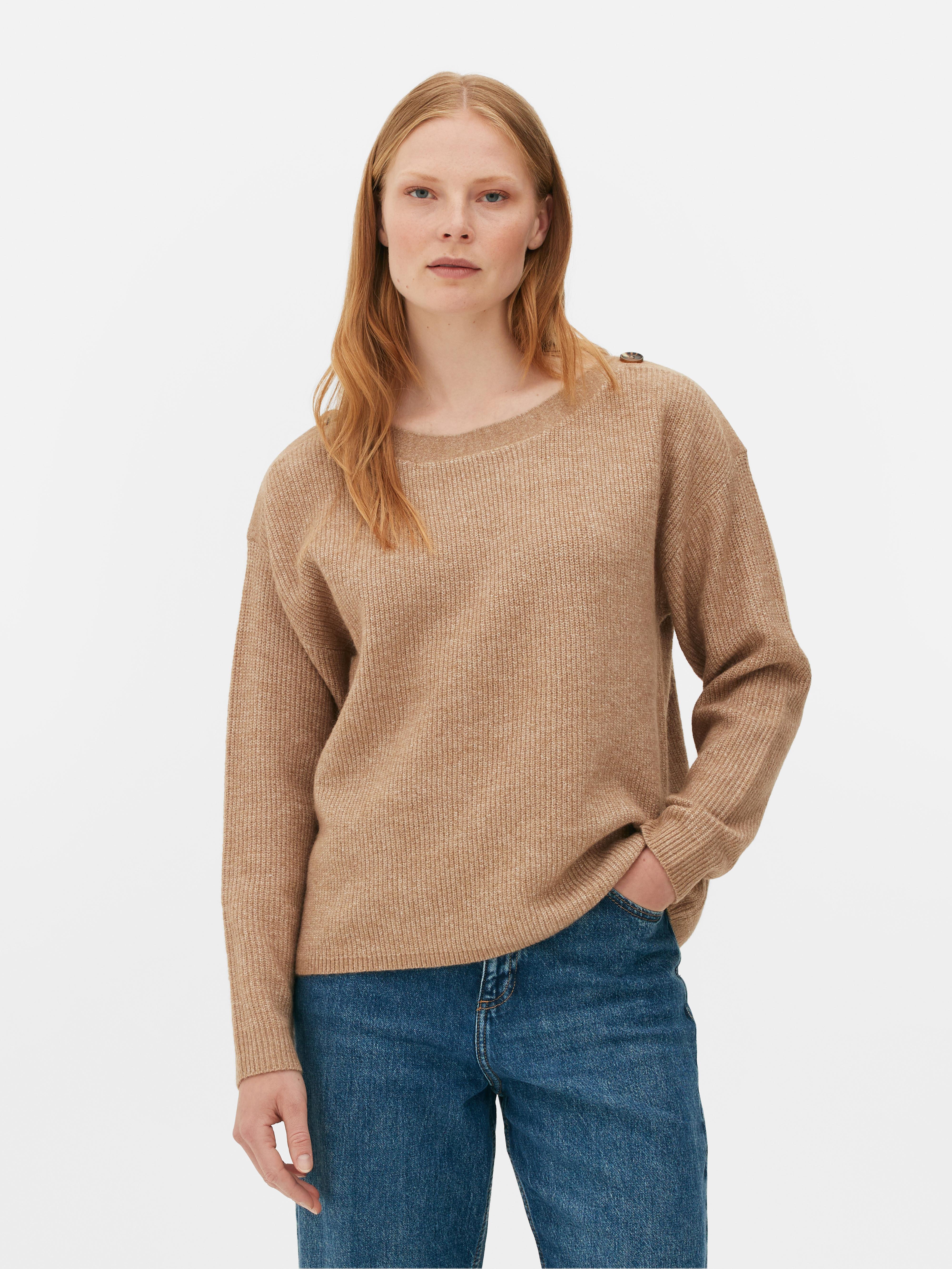 Women's Taupe Button Shoulder Boatneck Jumper | Penneys