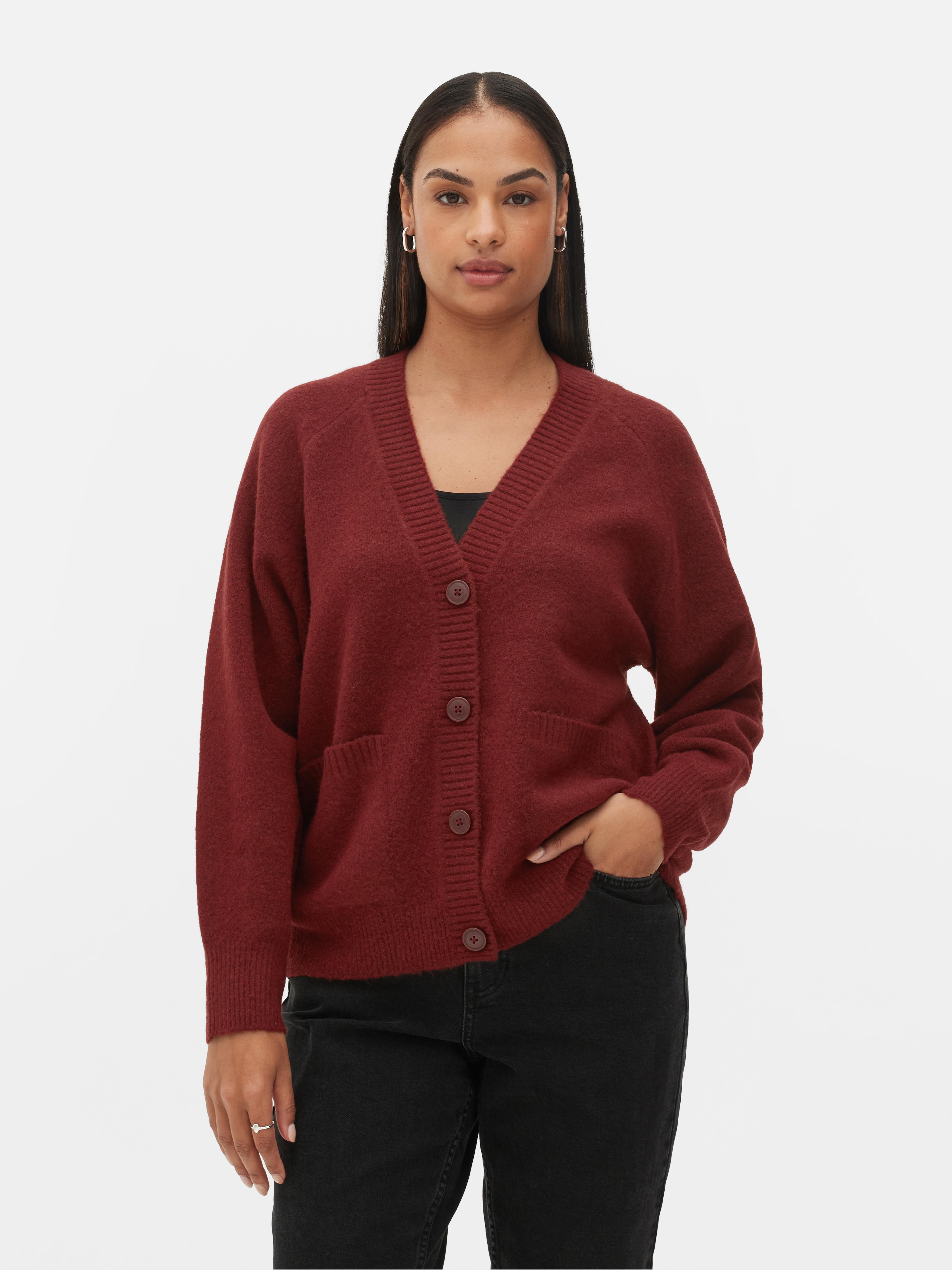 Womens Burgundy Knit VNeck Boyfriend Cardigan Primark