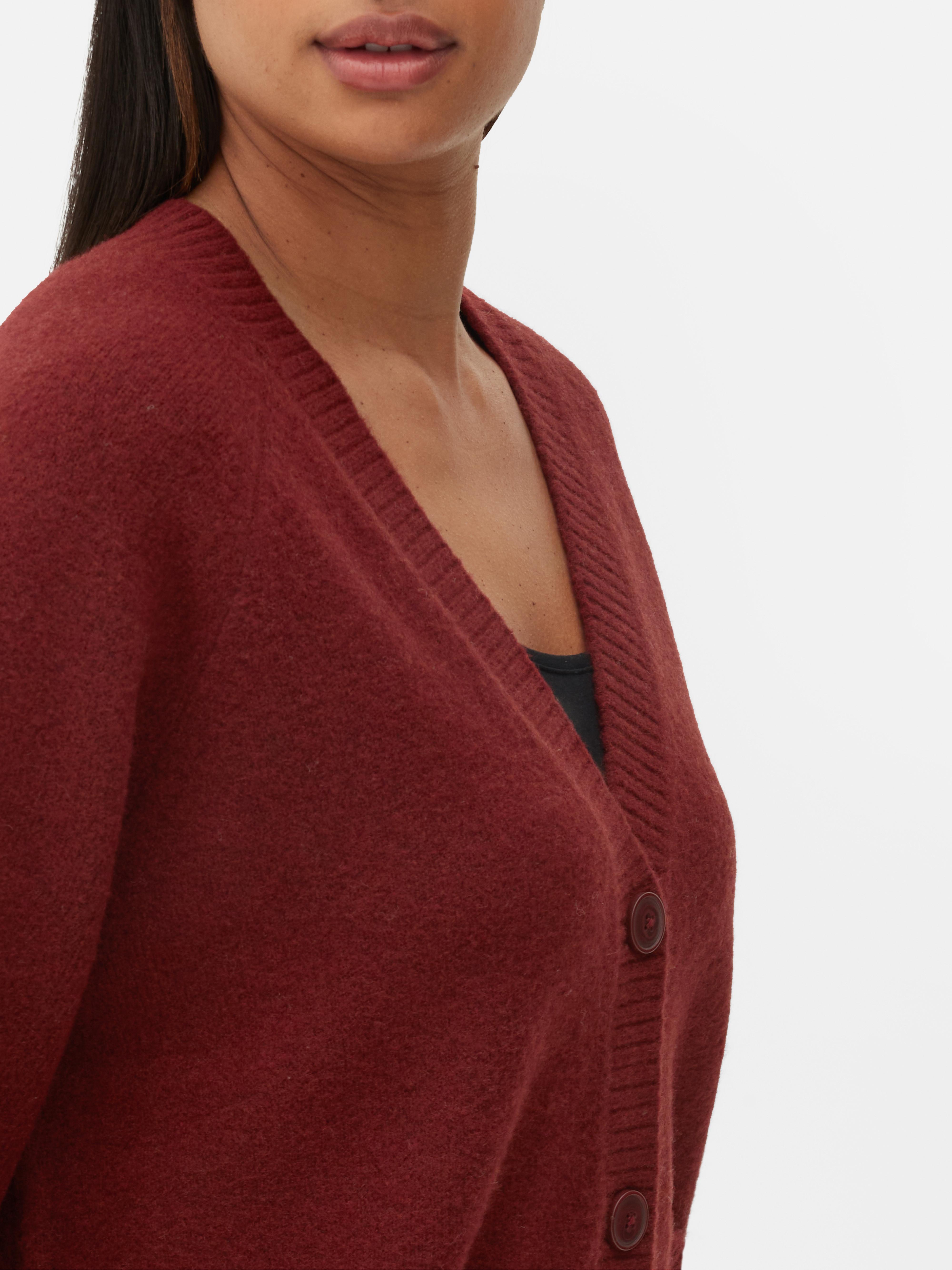 Womens Burgundy Knit VNeck Boyfriend Cardigan Primark