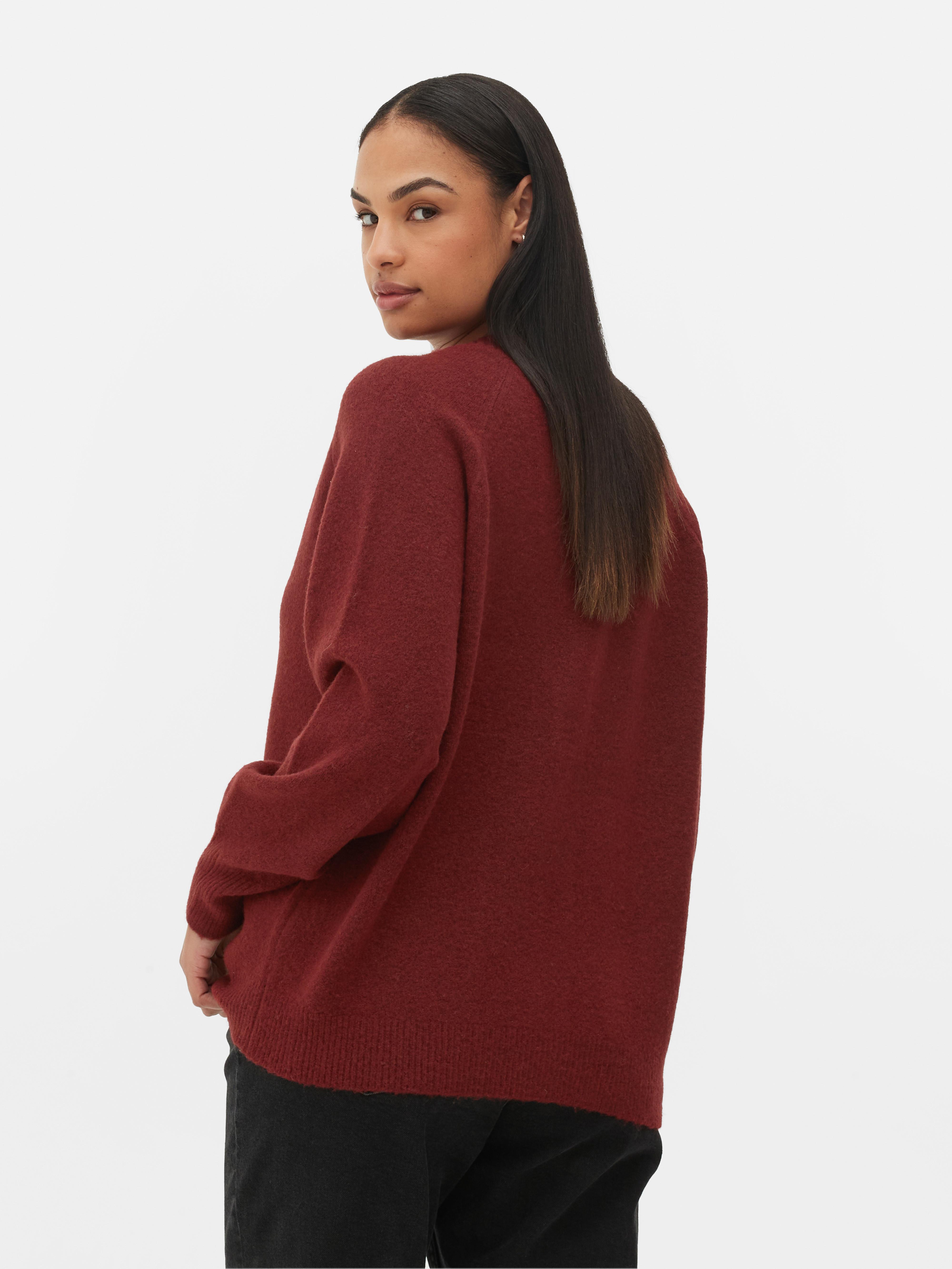 Womens Burgundy Knit VNeck Boyfriend Cardigan Primark