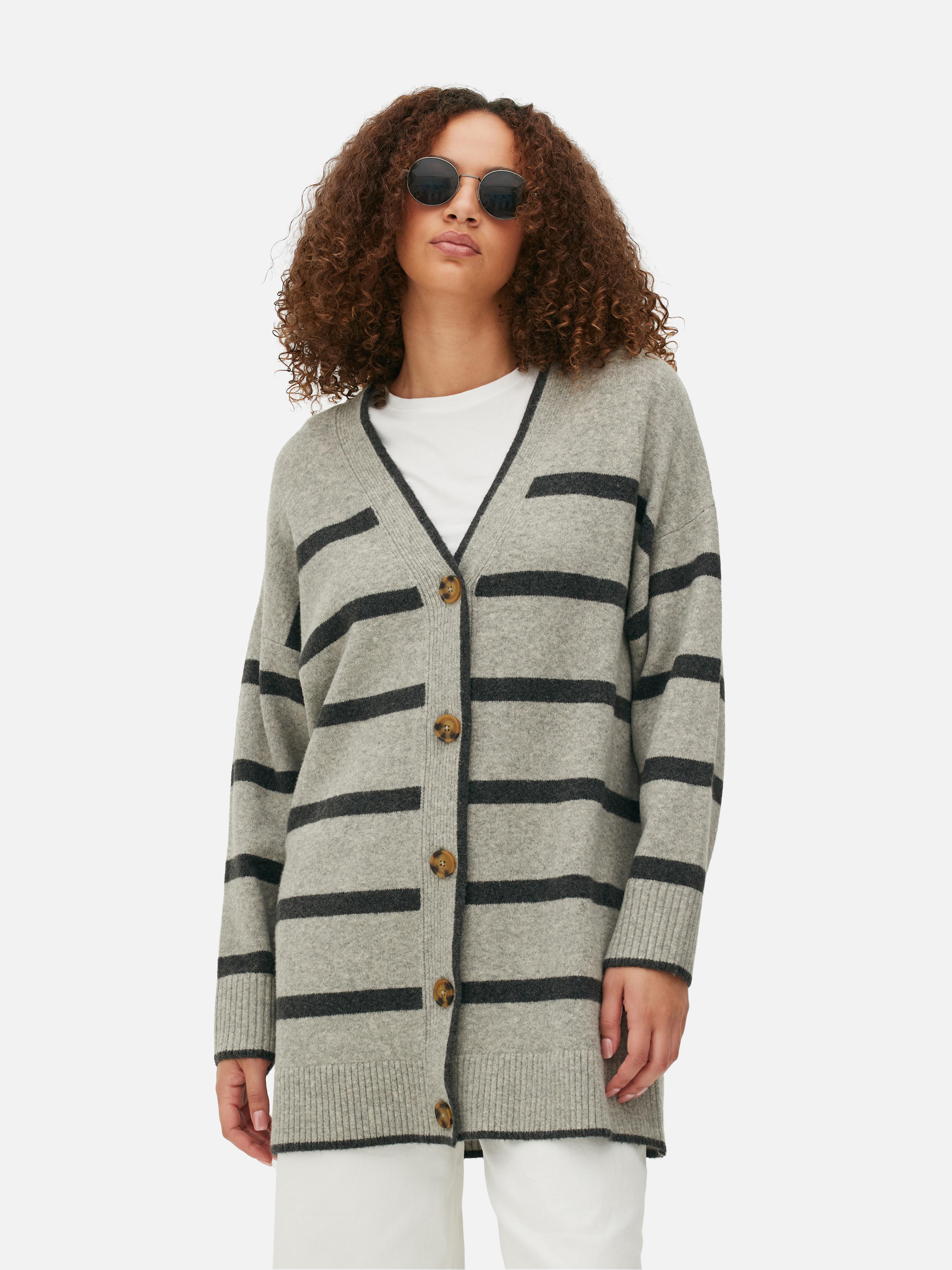 Womens Grey Stripe Longline Cardigan Primark