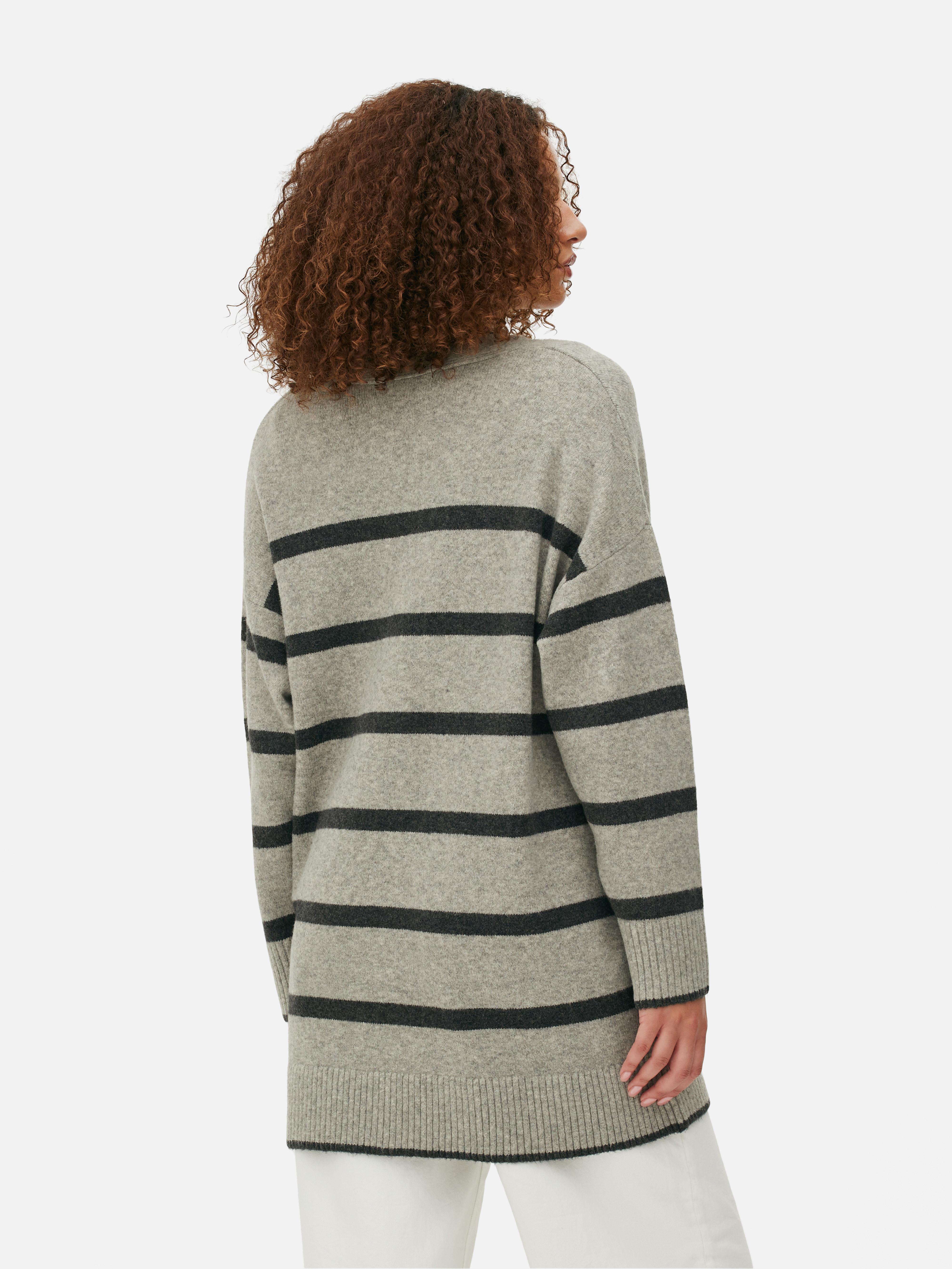 Women s Gray Striped Longline Cardigan Primark