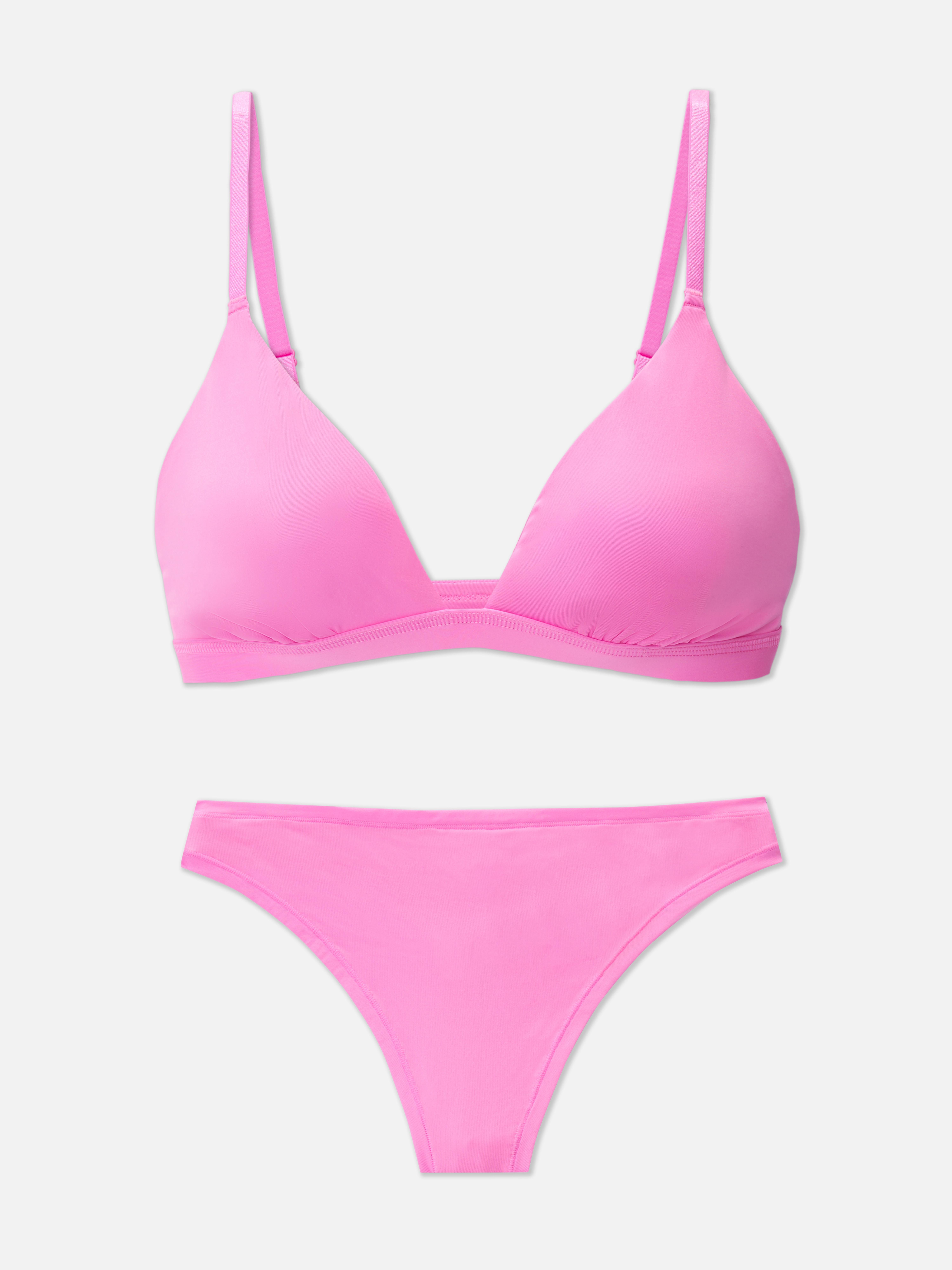 Womens Pink Microfibre Triangle Bra and Thong Set | Primark