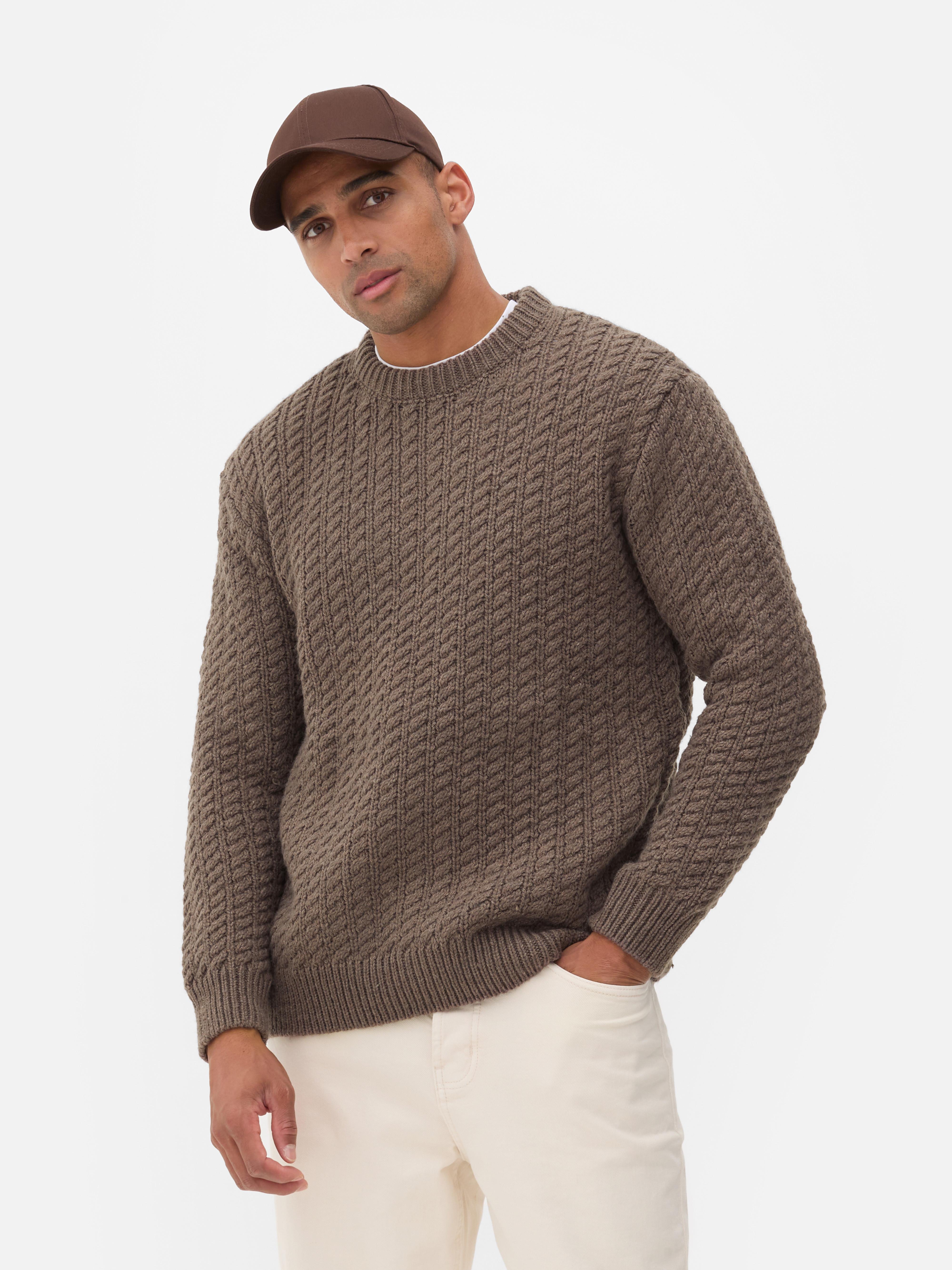 Mens Oatmeal Cable Knit Jumper Primark