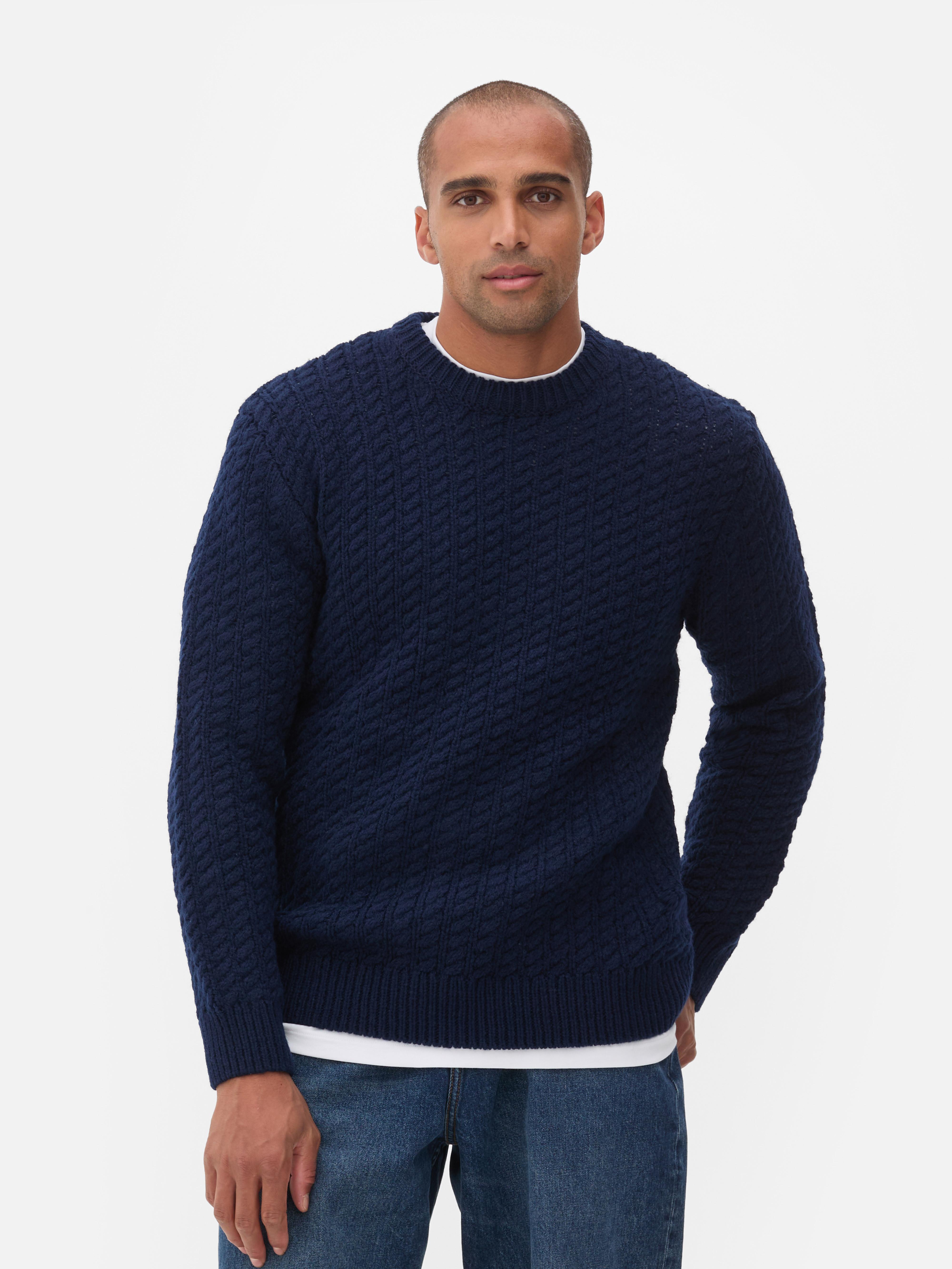 Mens Navy Cable Knit Jumper Primark