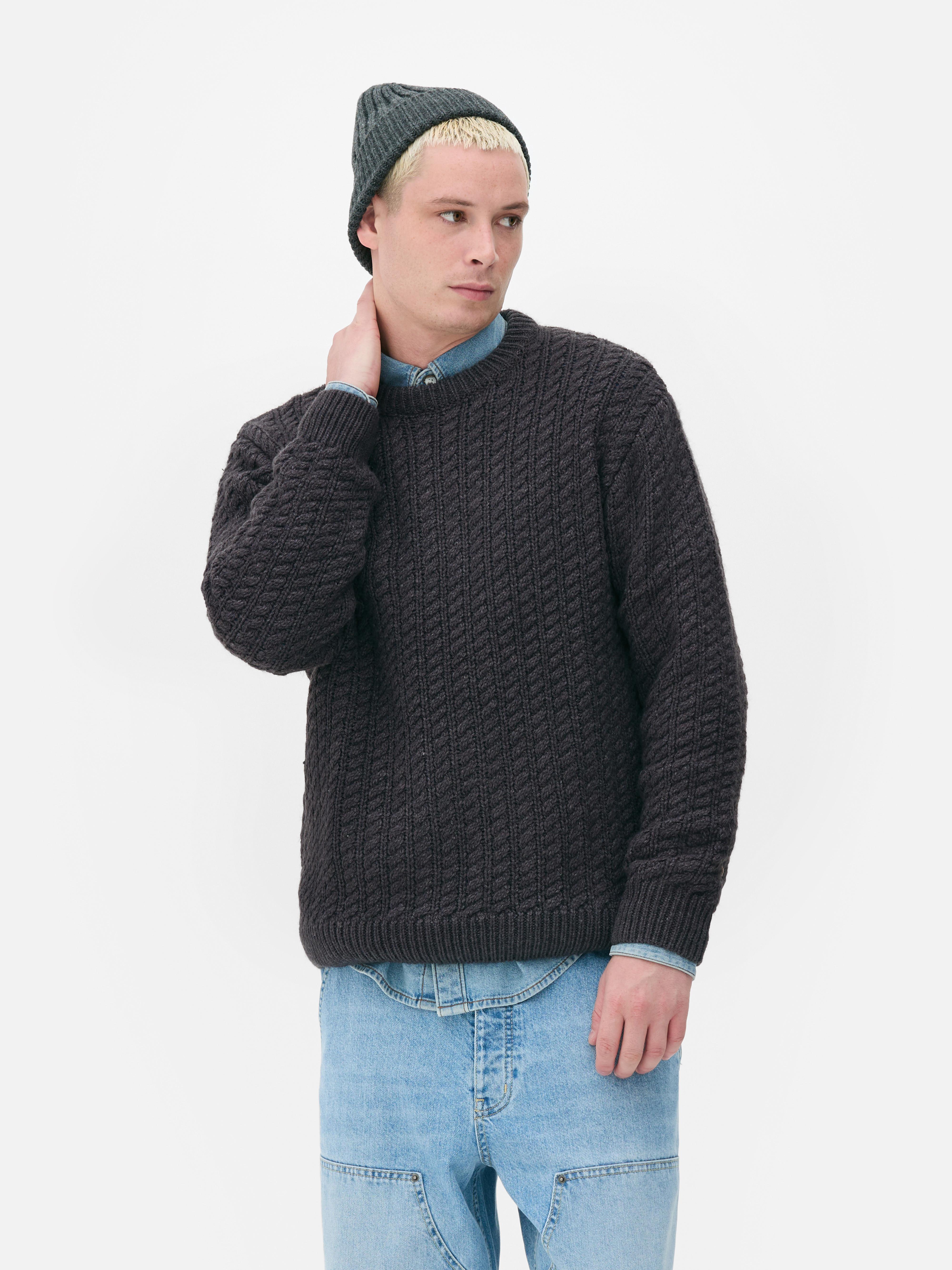 Mens Charcoal Cable Knit Jumper Primark