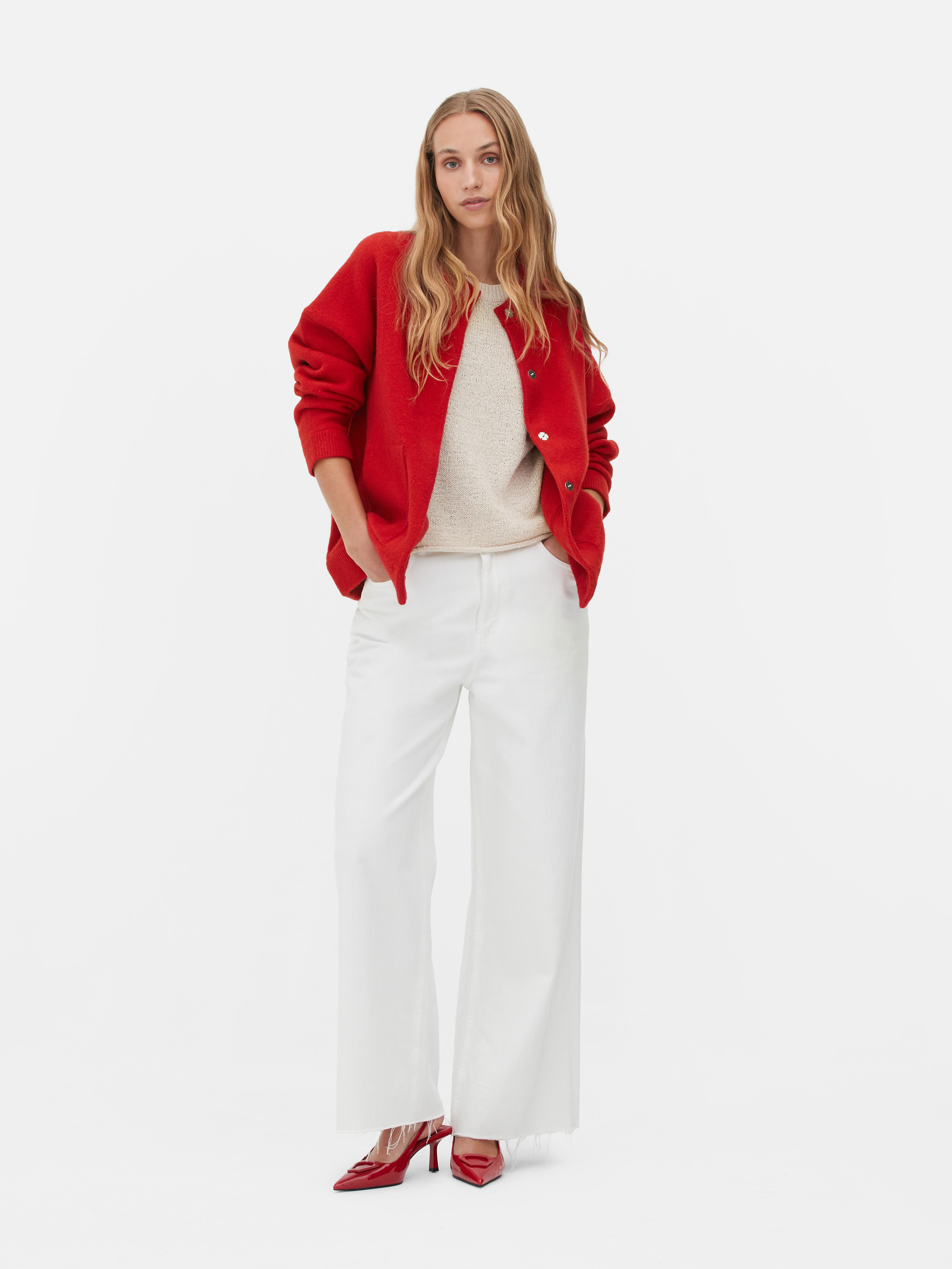 Women s Red Oversized Knit Bomber Jacket Primark