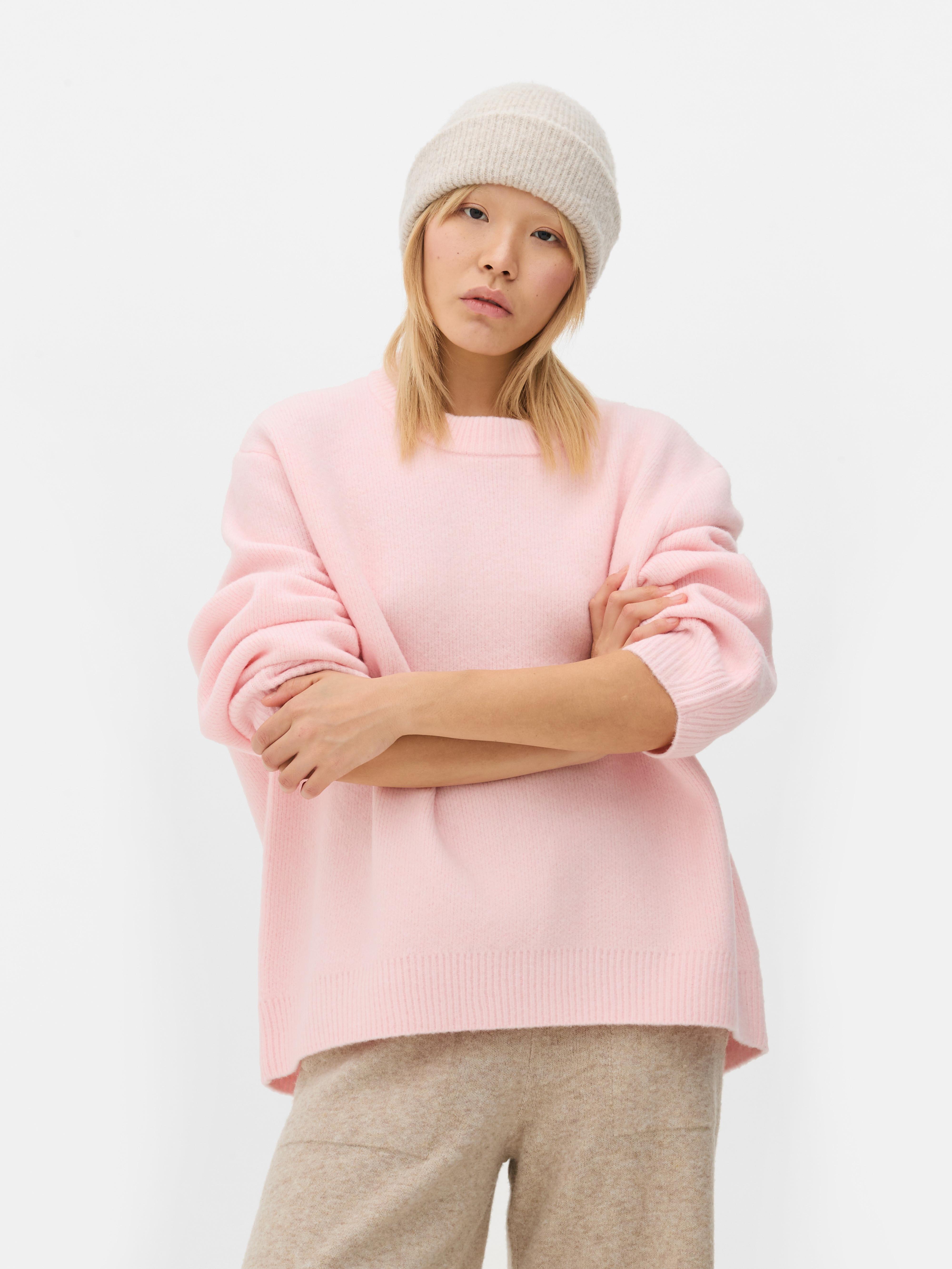 【送料&関税込】Bally Light Pink Wool Sweater Light Pink Knit Woolen Oversized Long Sleeve Pullover