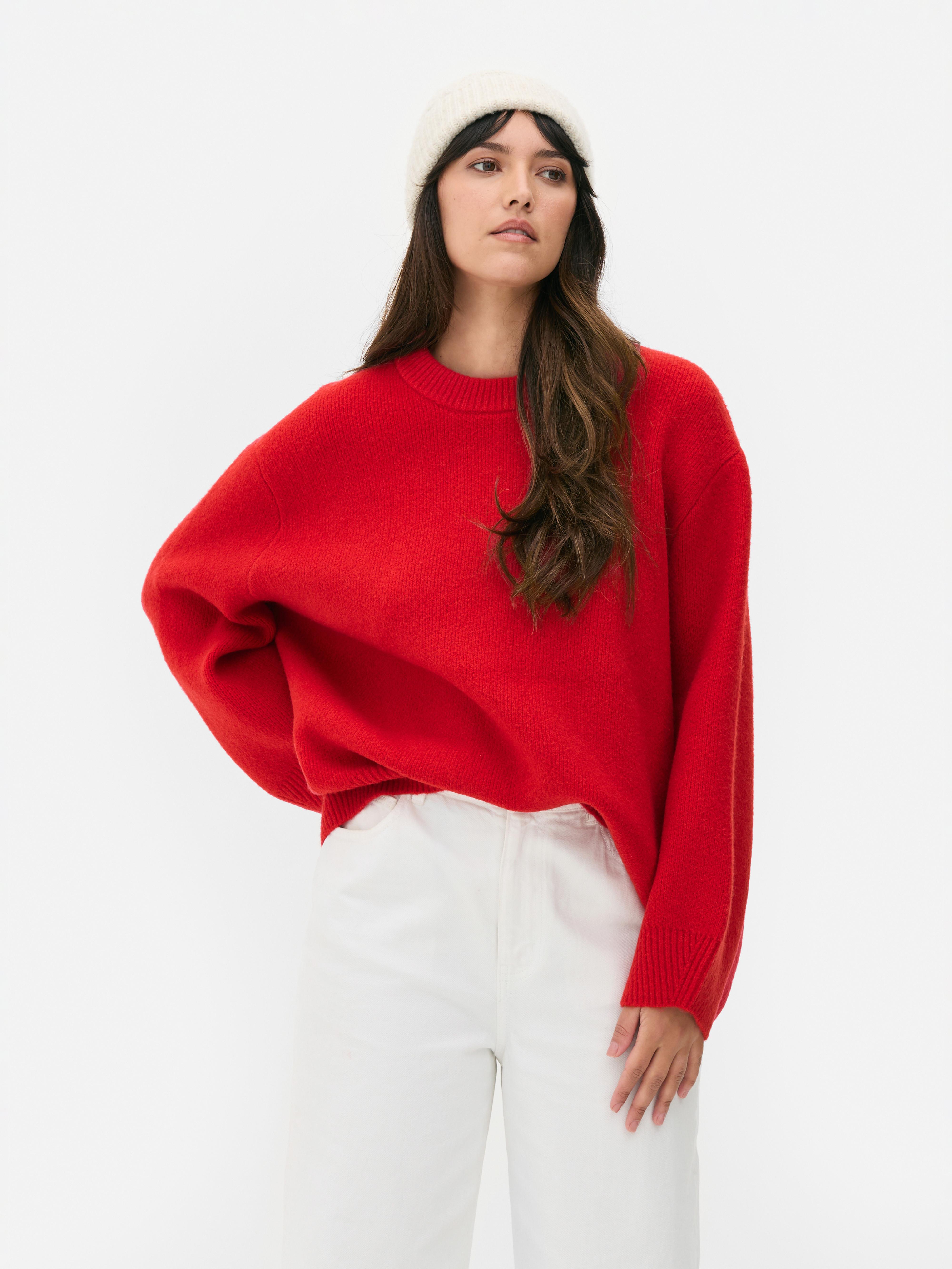 Womens Red Oversized Crew Neck Jumper Primark