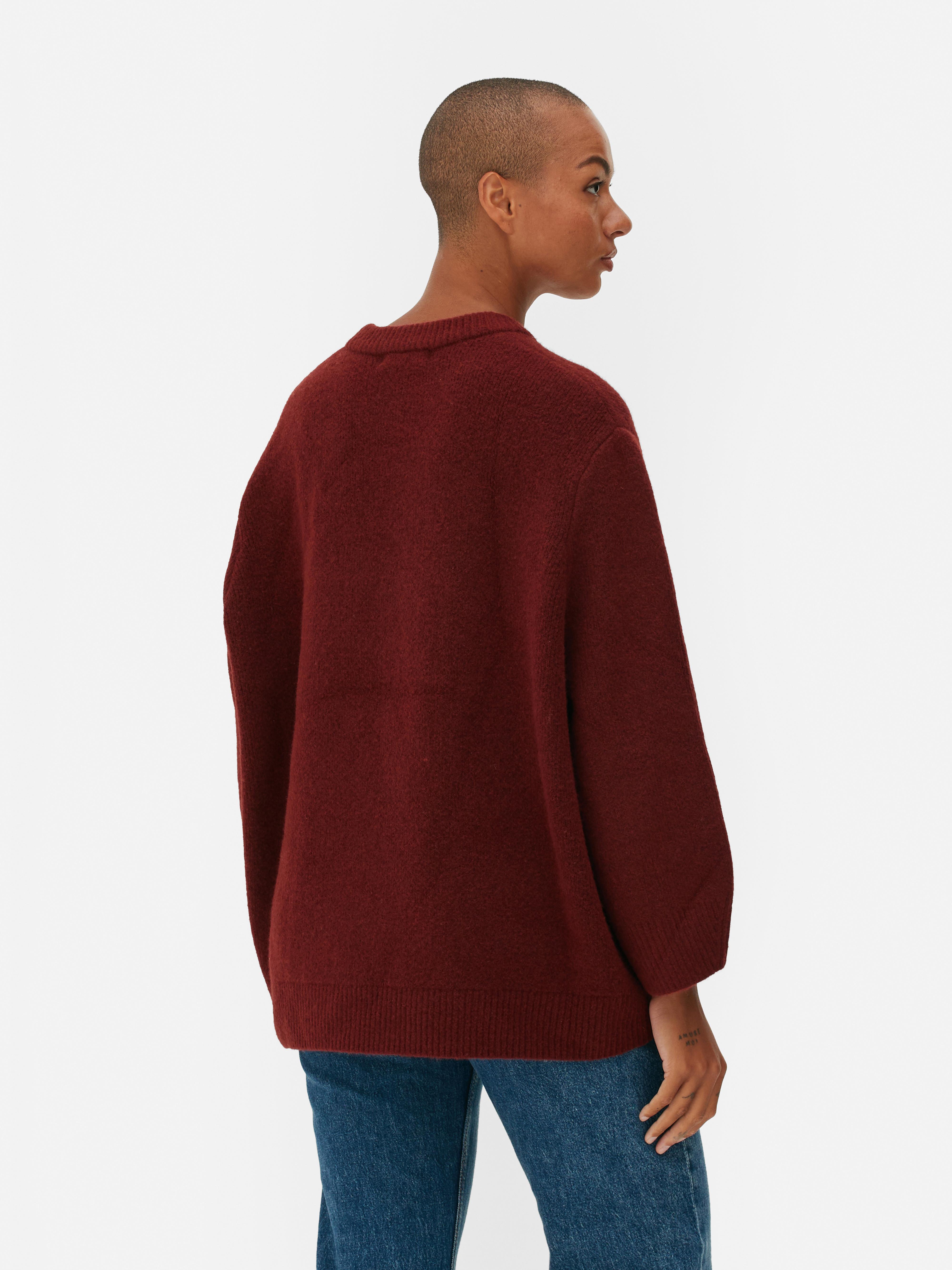 Womens Burgundy Oversized Crew Neck Jumper Primark