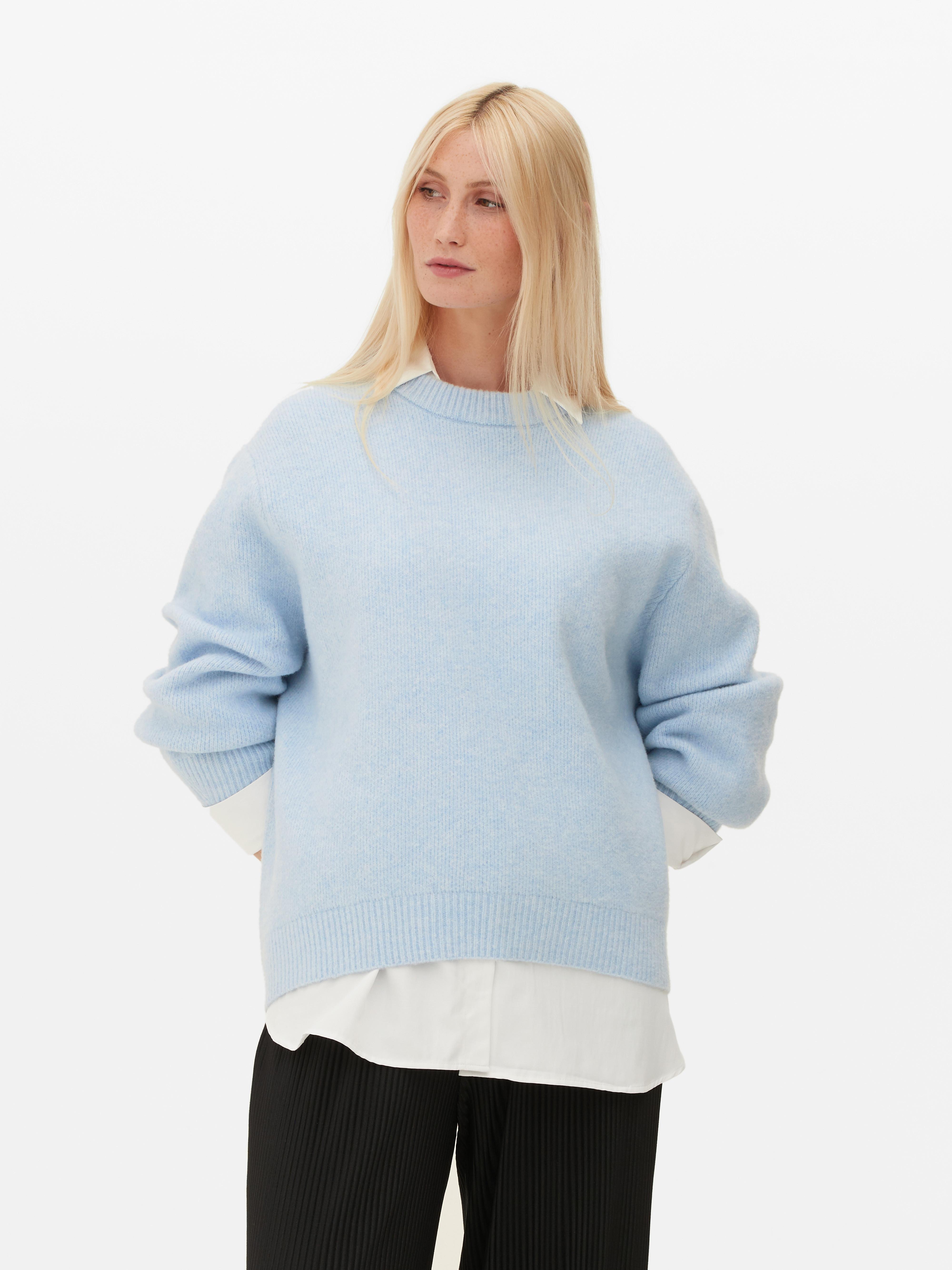 Womens Light Blue Oversized Crew Neck Jumper Primark