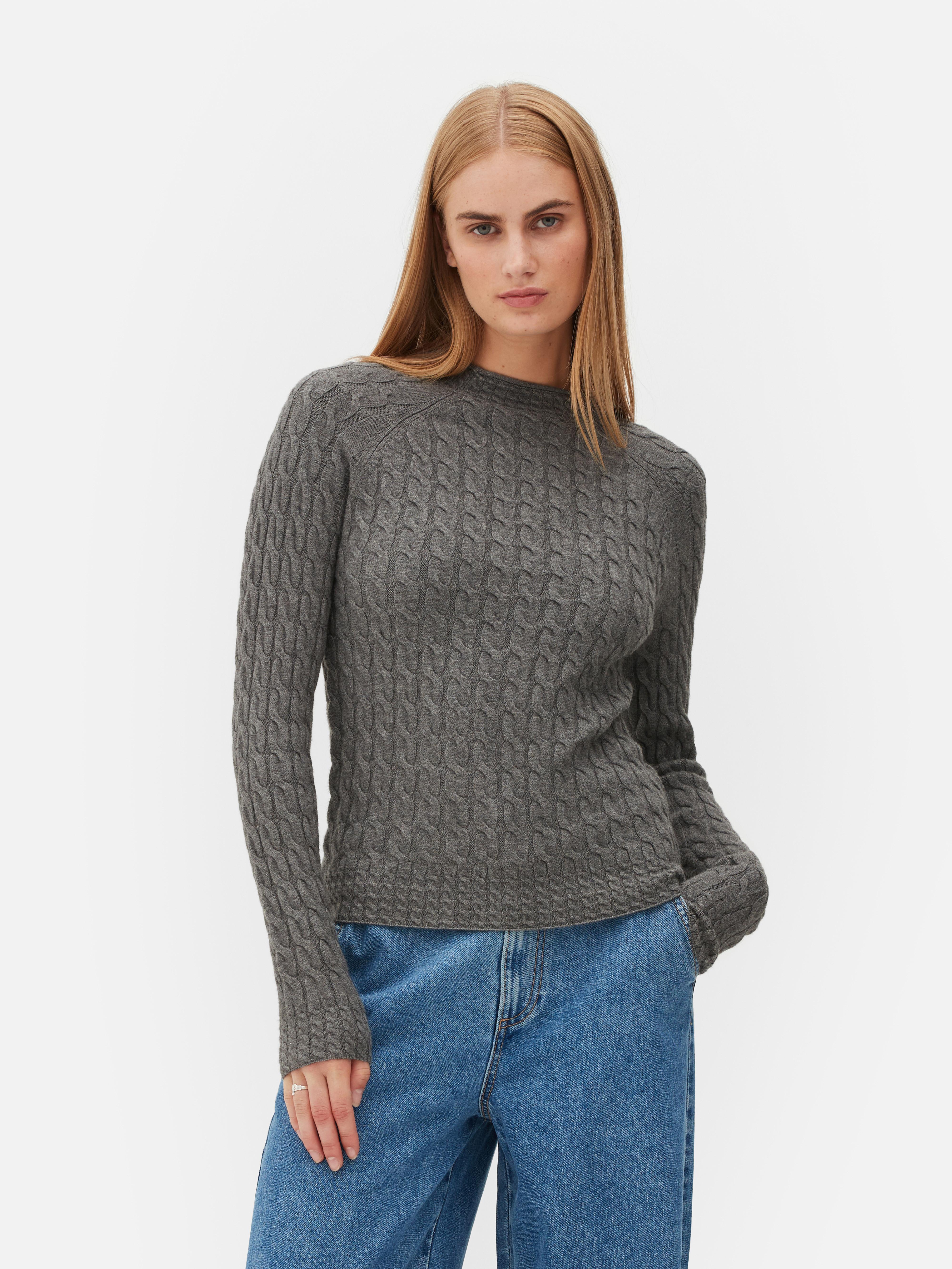 Womens Dark Grey High Neck Cable Knit Jumper Primark