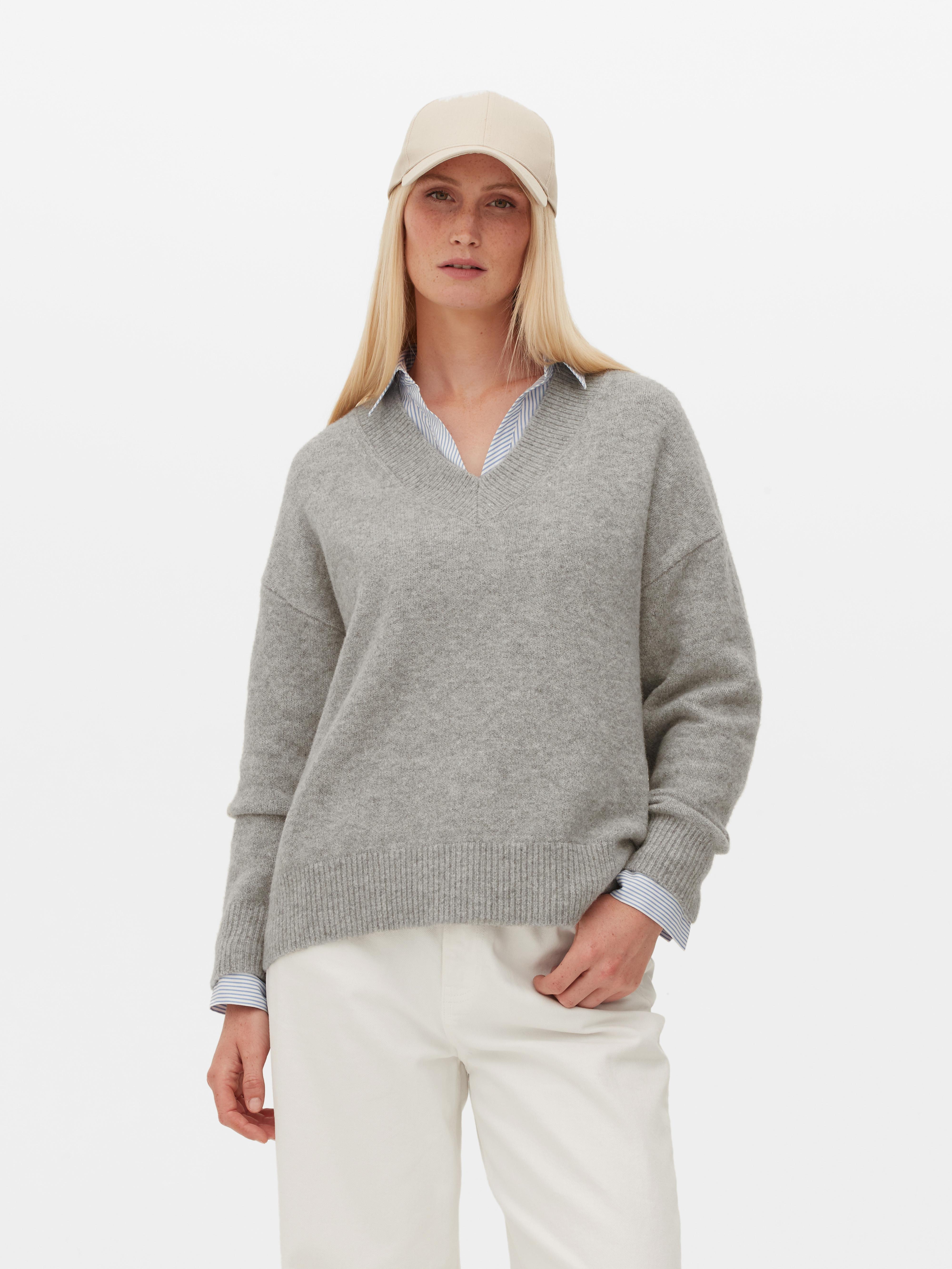 Womens Grey V neck Jumper Primark