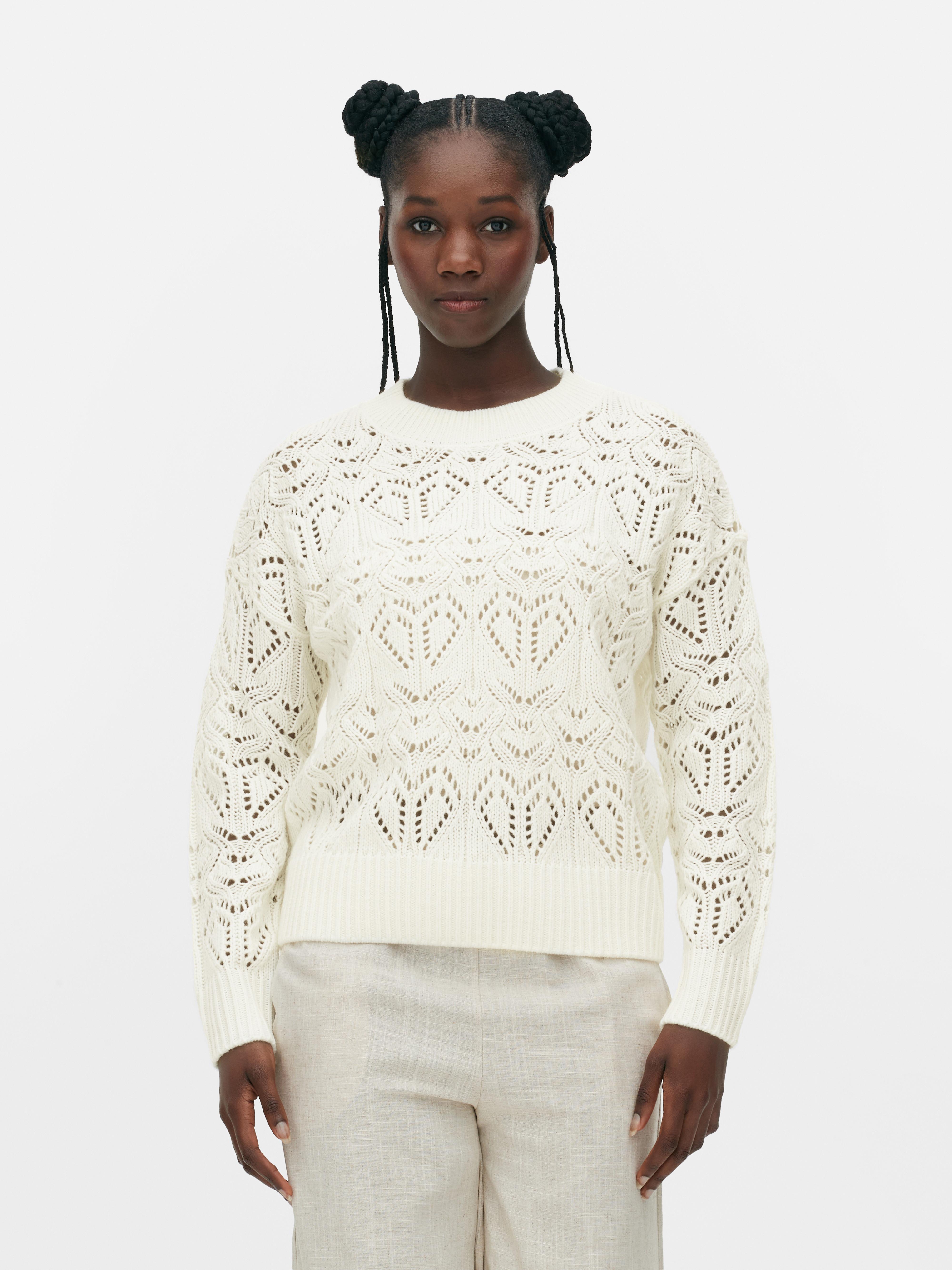 Womens Ivory Open Stitch Crew Neck Jumper Primark