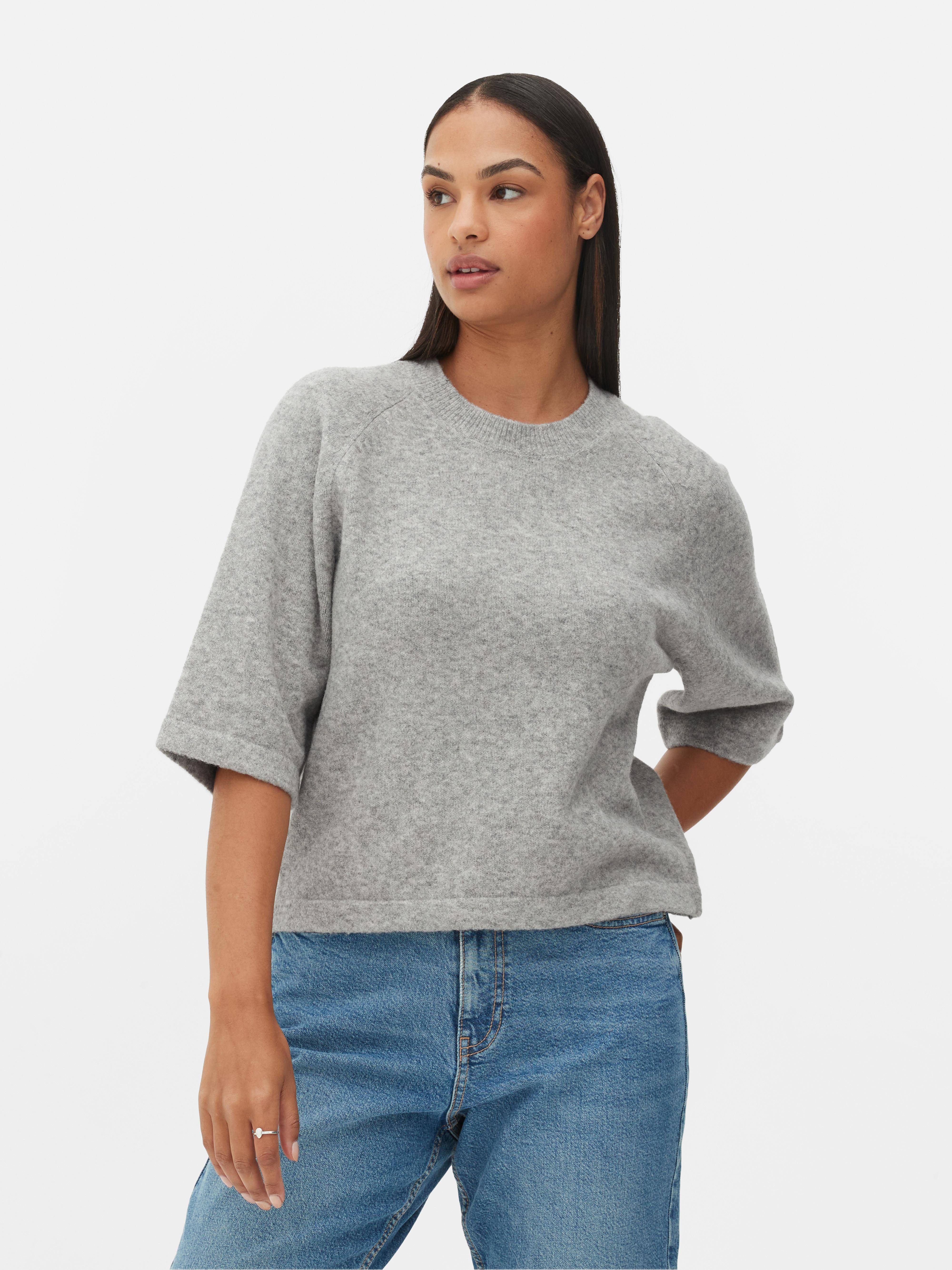 Womens Grey Marl Boxy Knitted T-Shirt | Primark