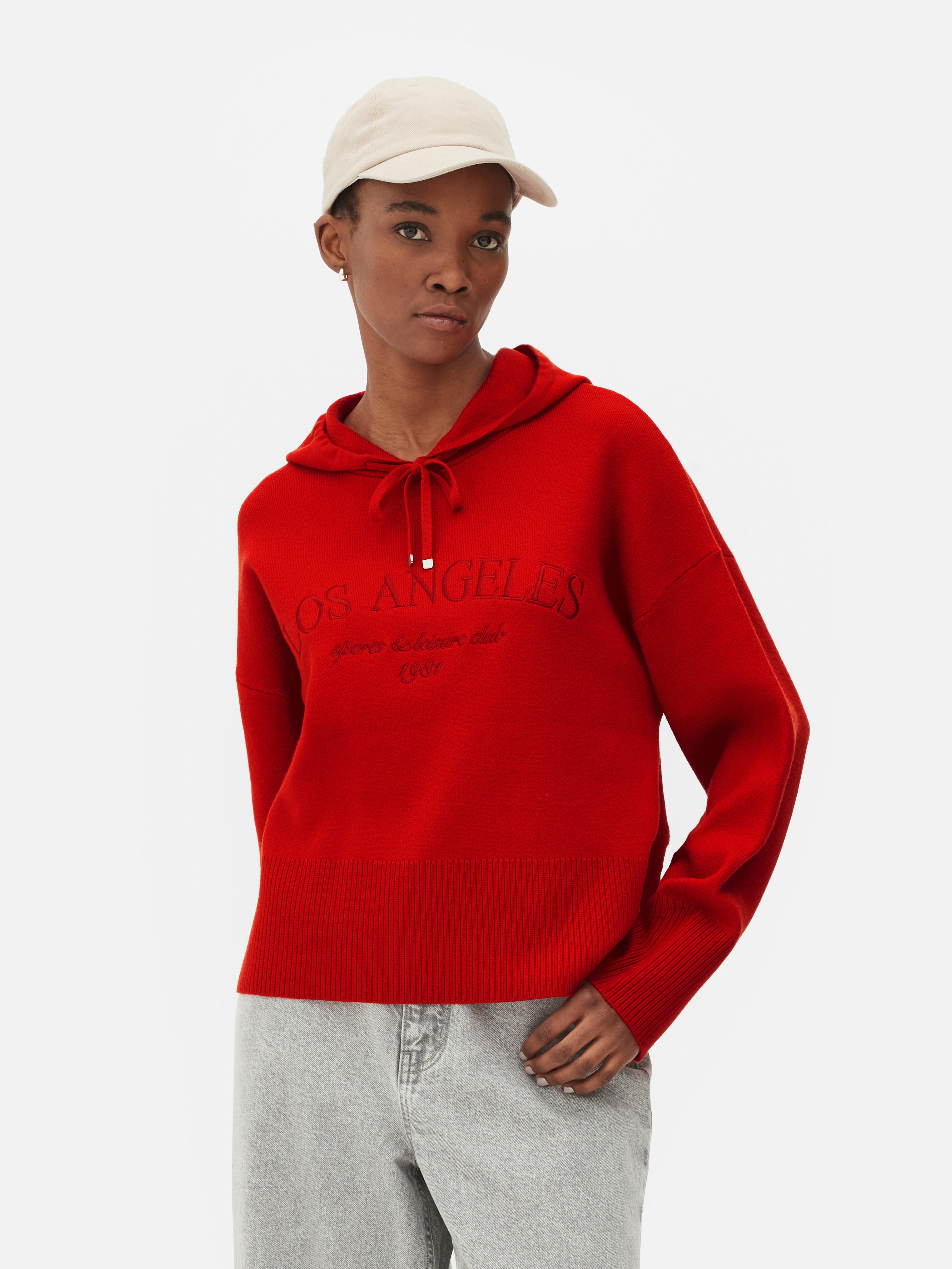 Womens Red Knitted Pullover Slogan Hoodie Primark