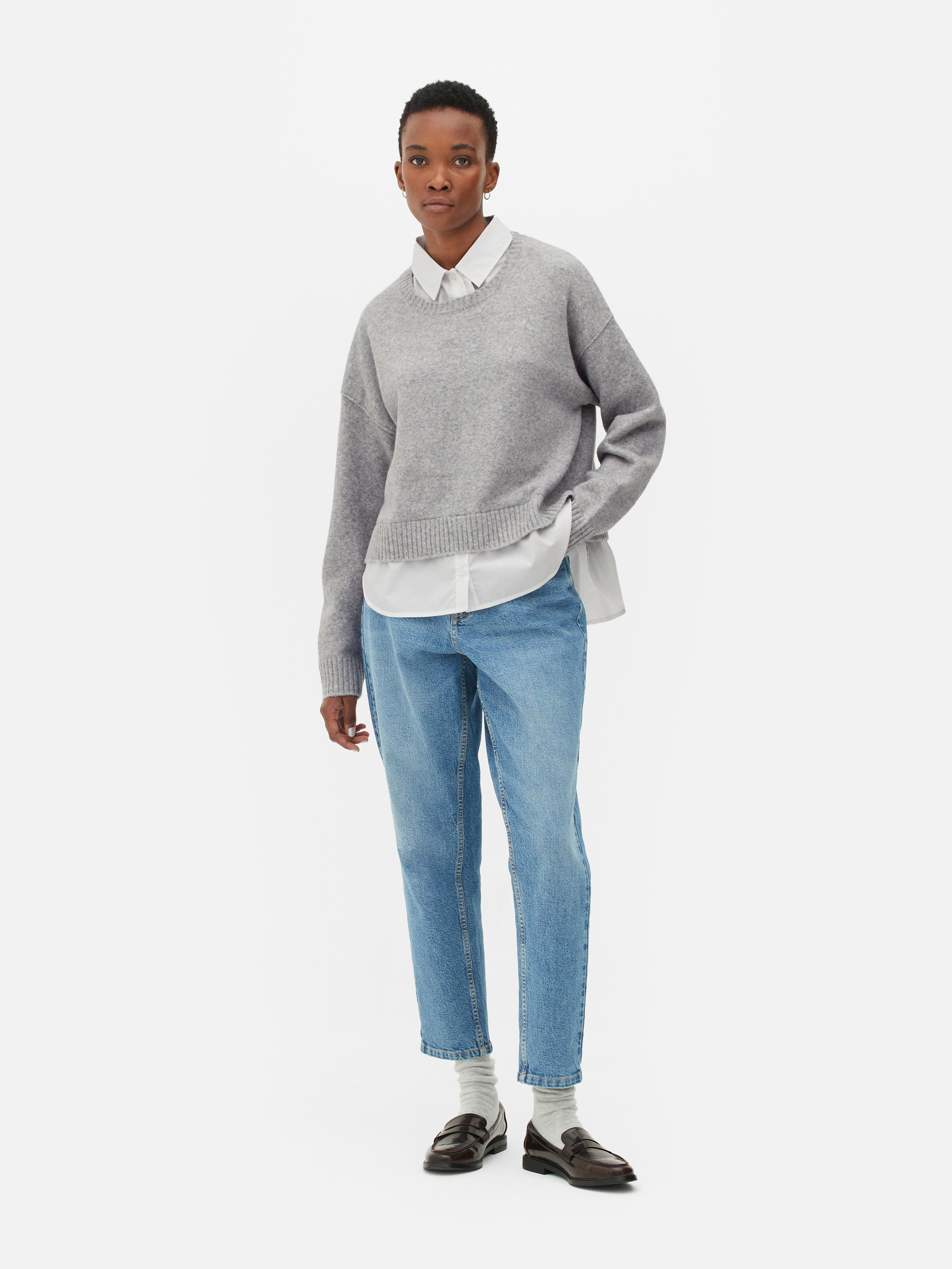 Women s Gray Two in One Collared Pullover Primark