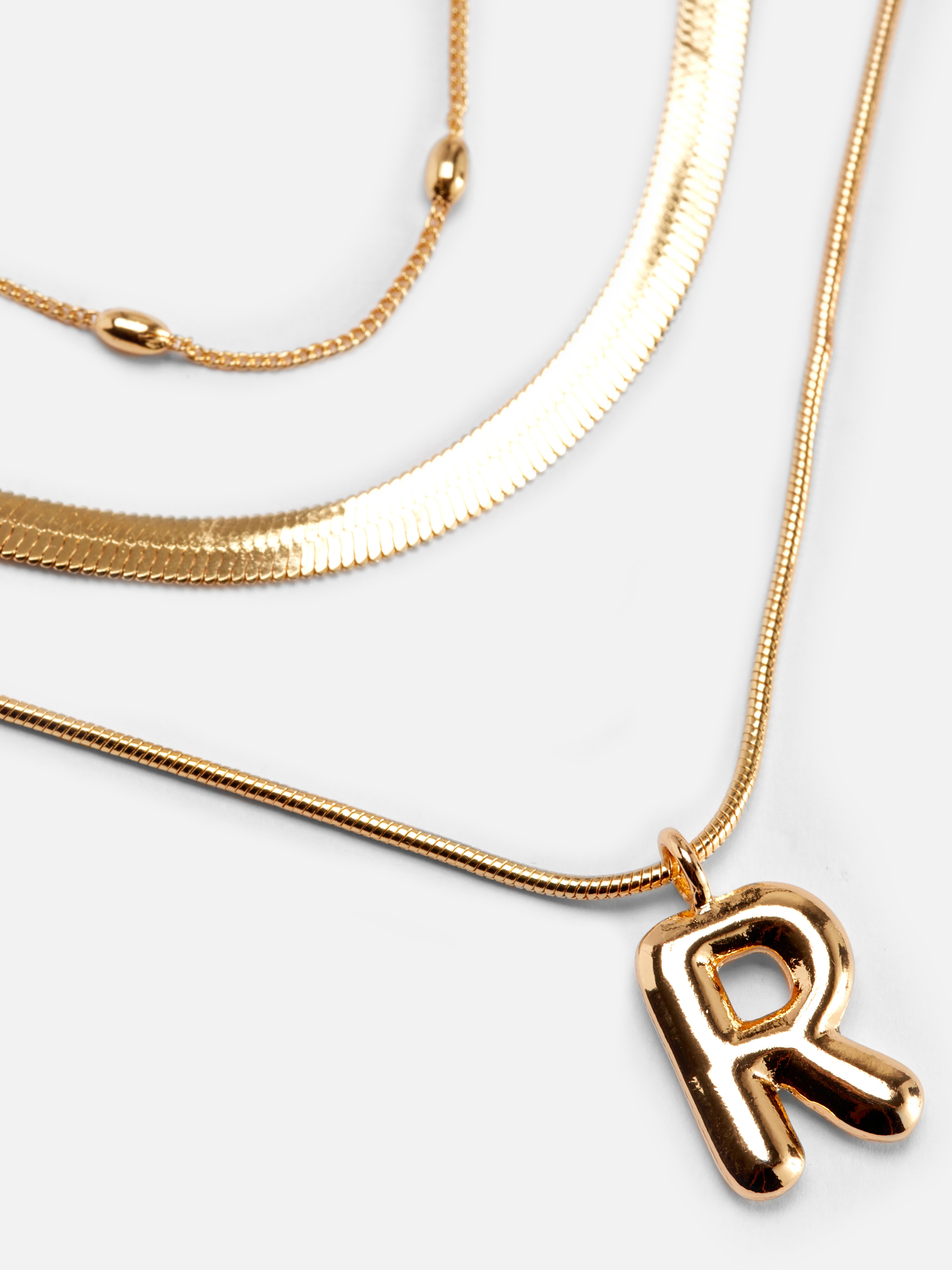 Women s Layered Puffy Initial Necklace Yellow Primark