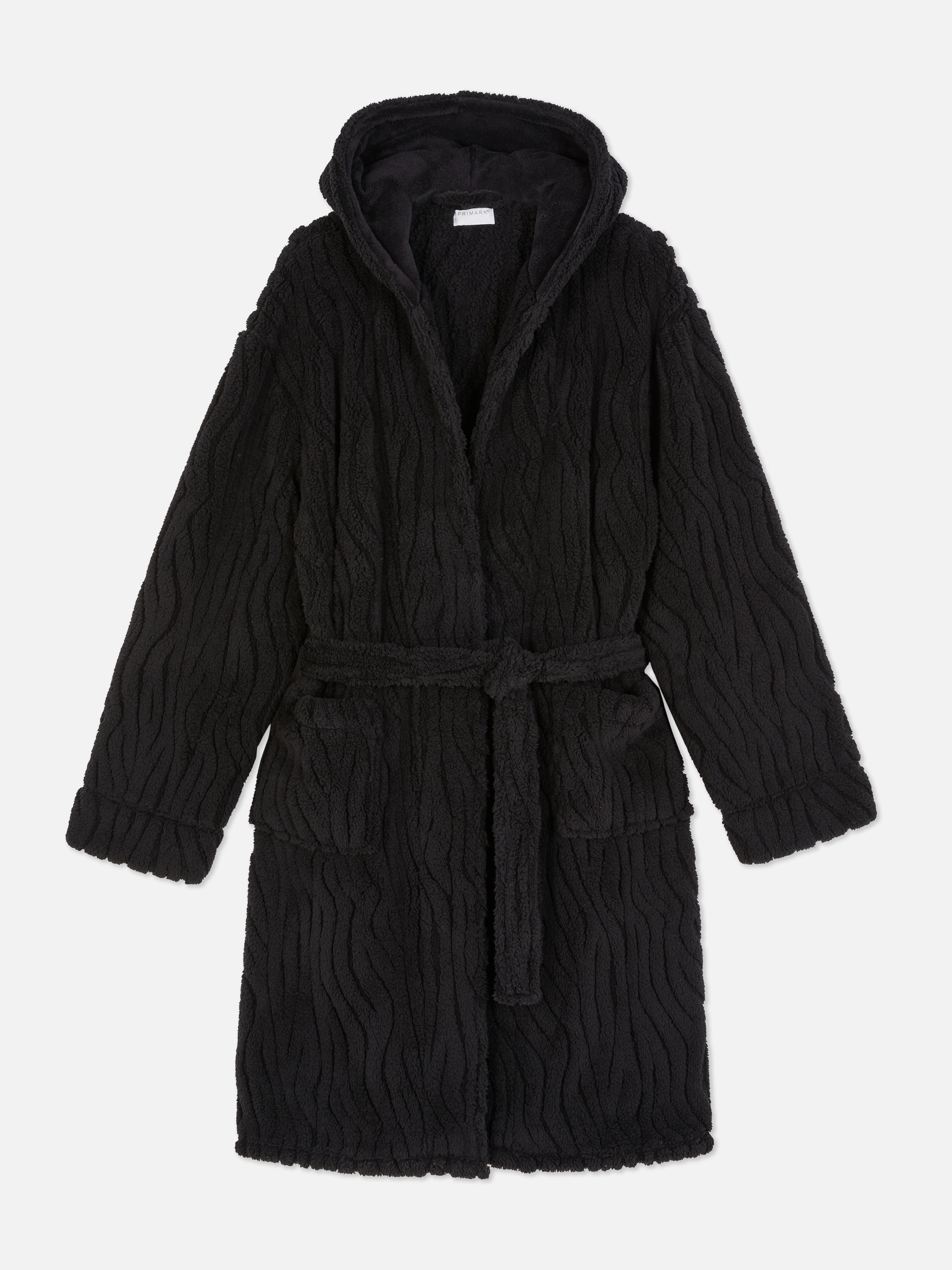 Men's Black Textured Fleece Robe Penneys