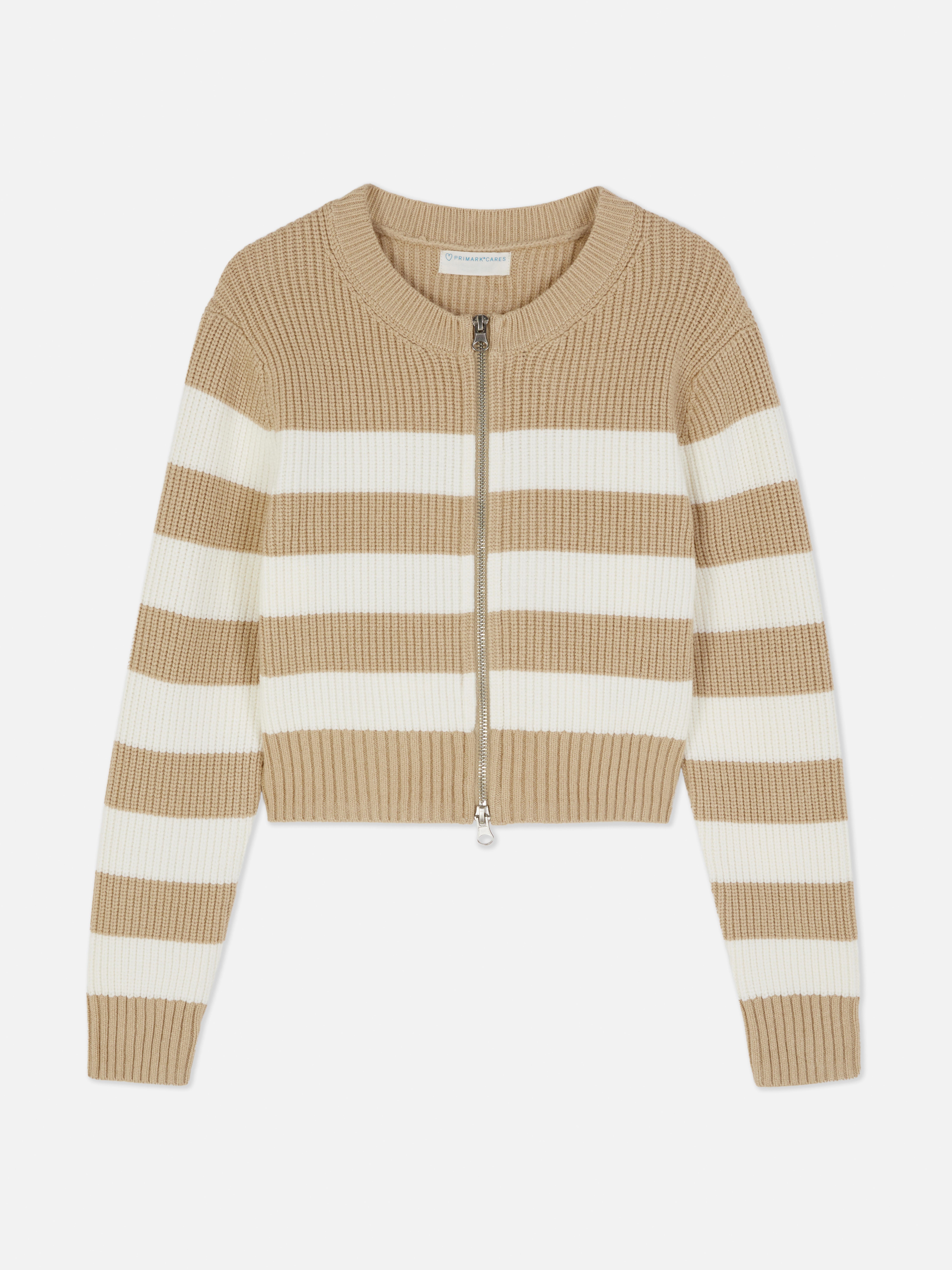 Girls Natural Stripe Two Way Zip Cardigan Primark