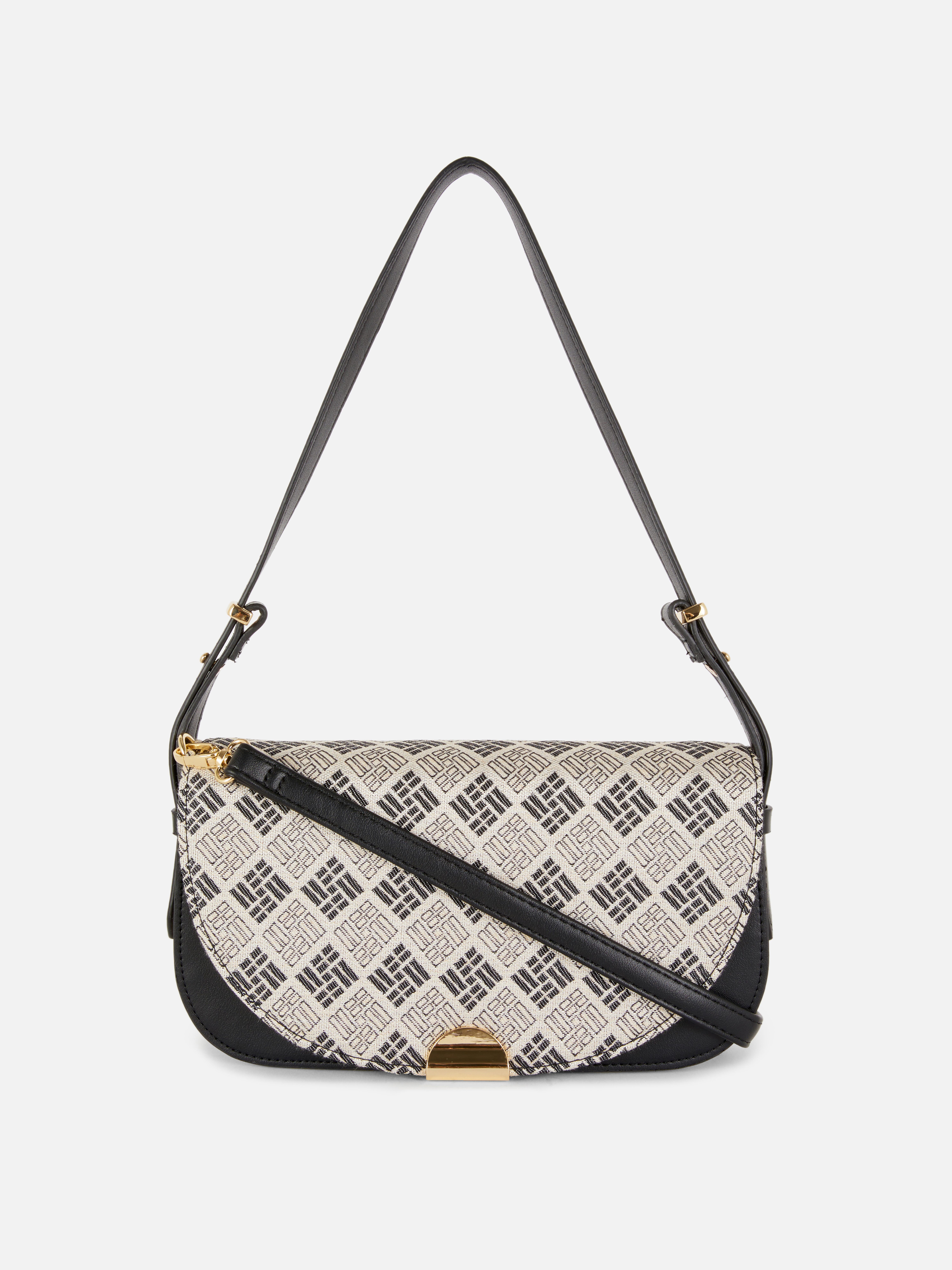 Womens Black Monogram Flap Shoulder Bag | Primark