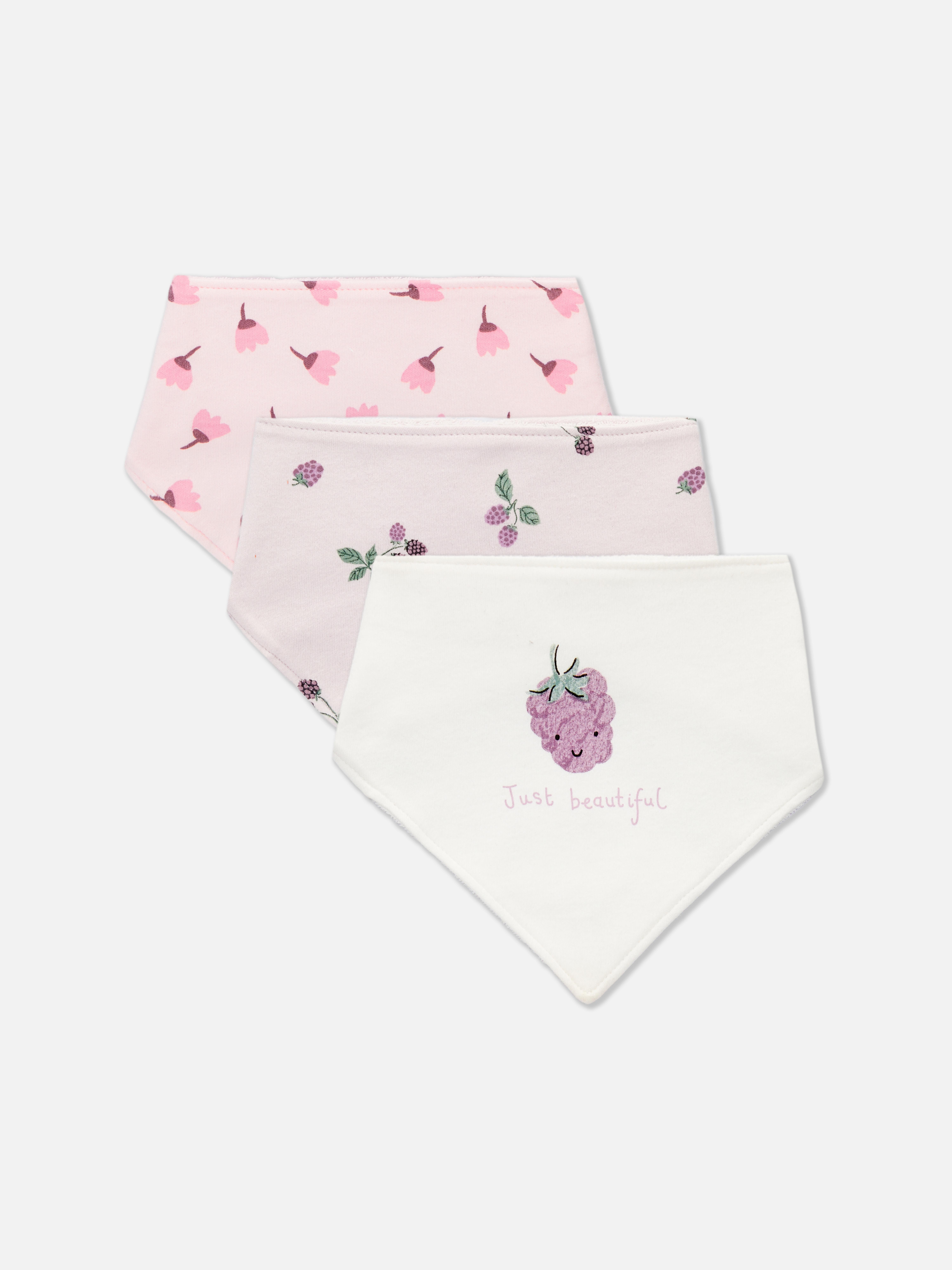 Lot de 3 bavoirs façon bandana à motif fruits rouges