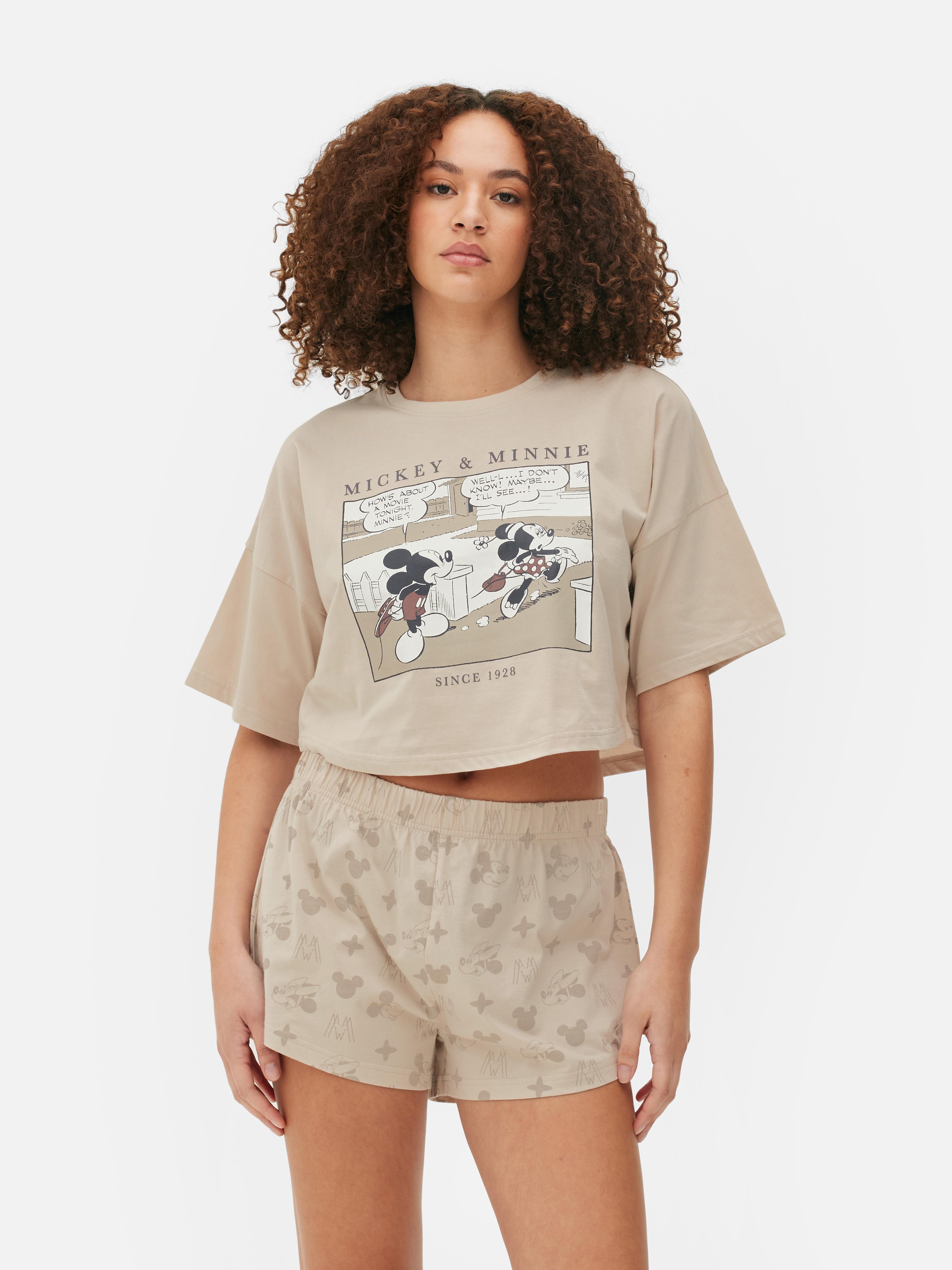 Pyjama short a motif Disney Mickey Mouse Taupe Femme Primark