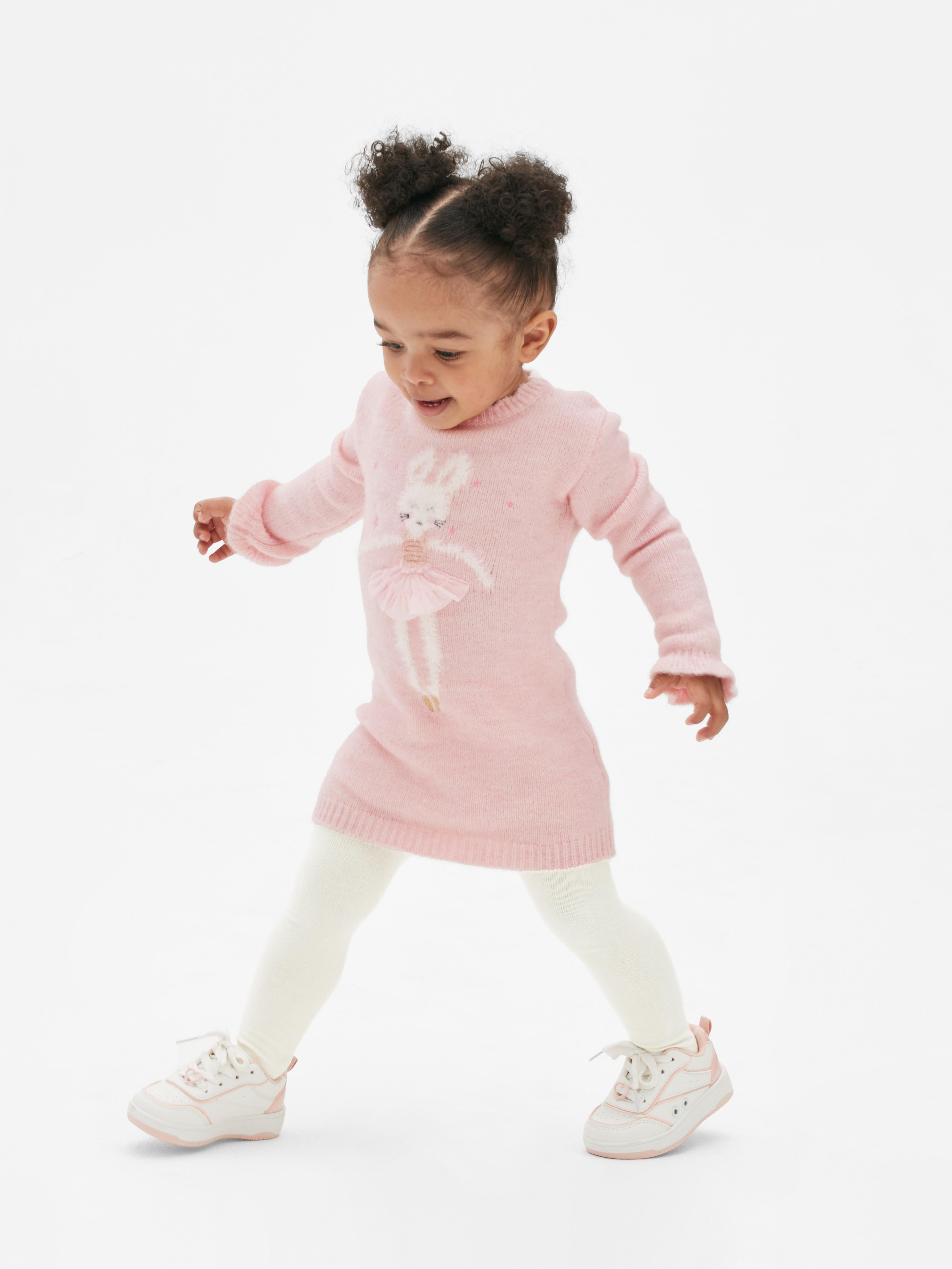 Baby Girls Pink Knitted Bunny Jumper Dress and Tights Set Primark