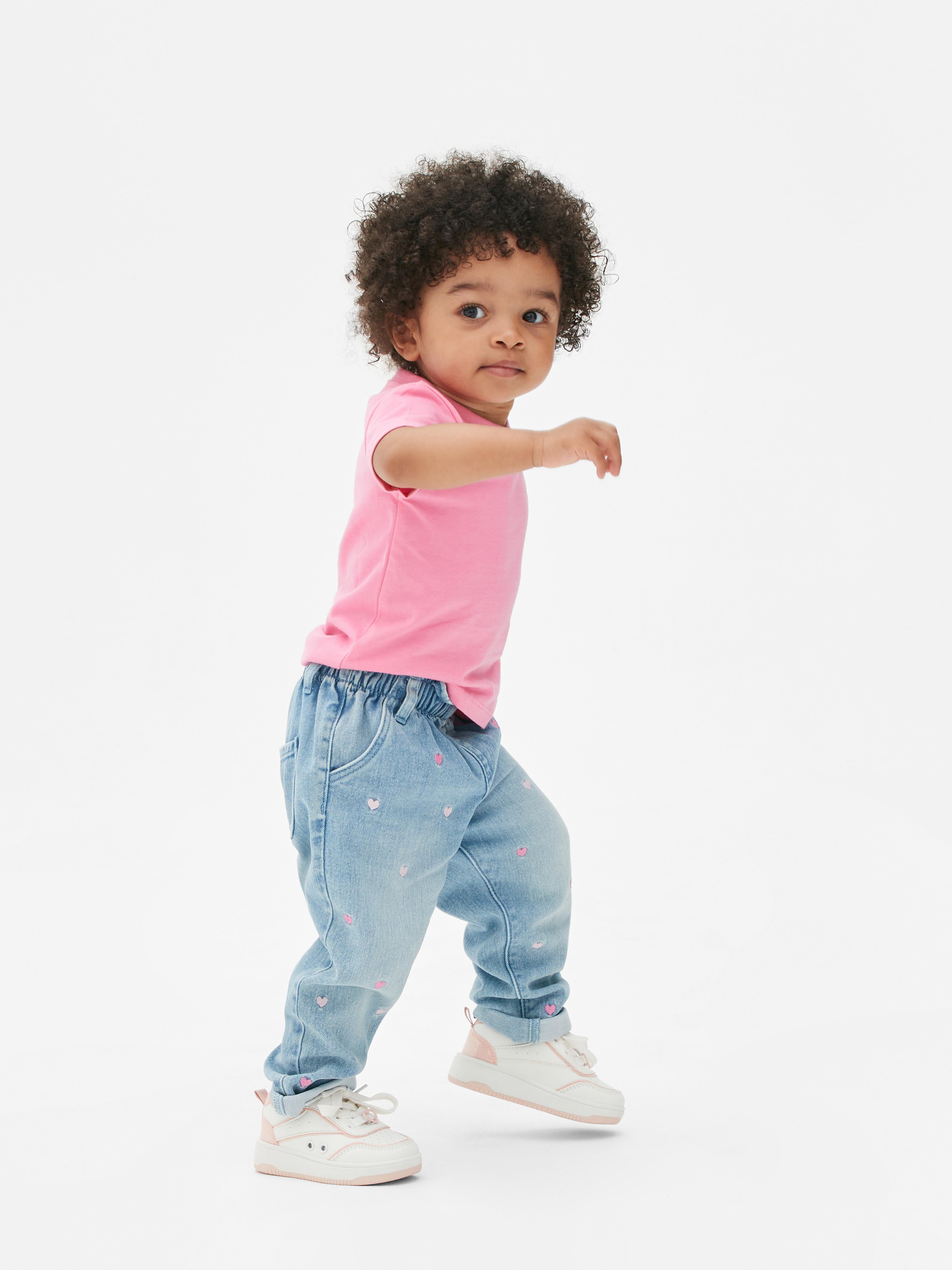 Baby Girls Mid Blue Heart Embroidered Denim Jeans Primark