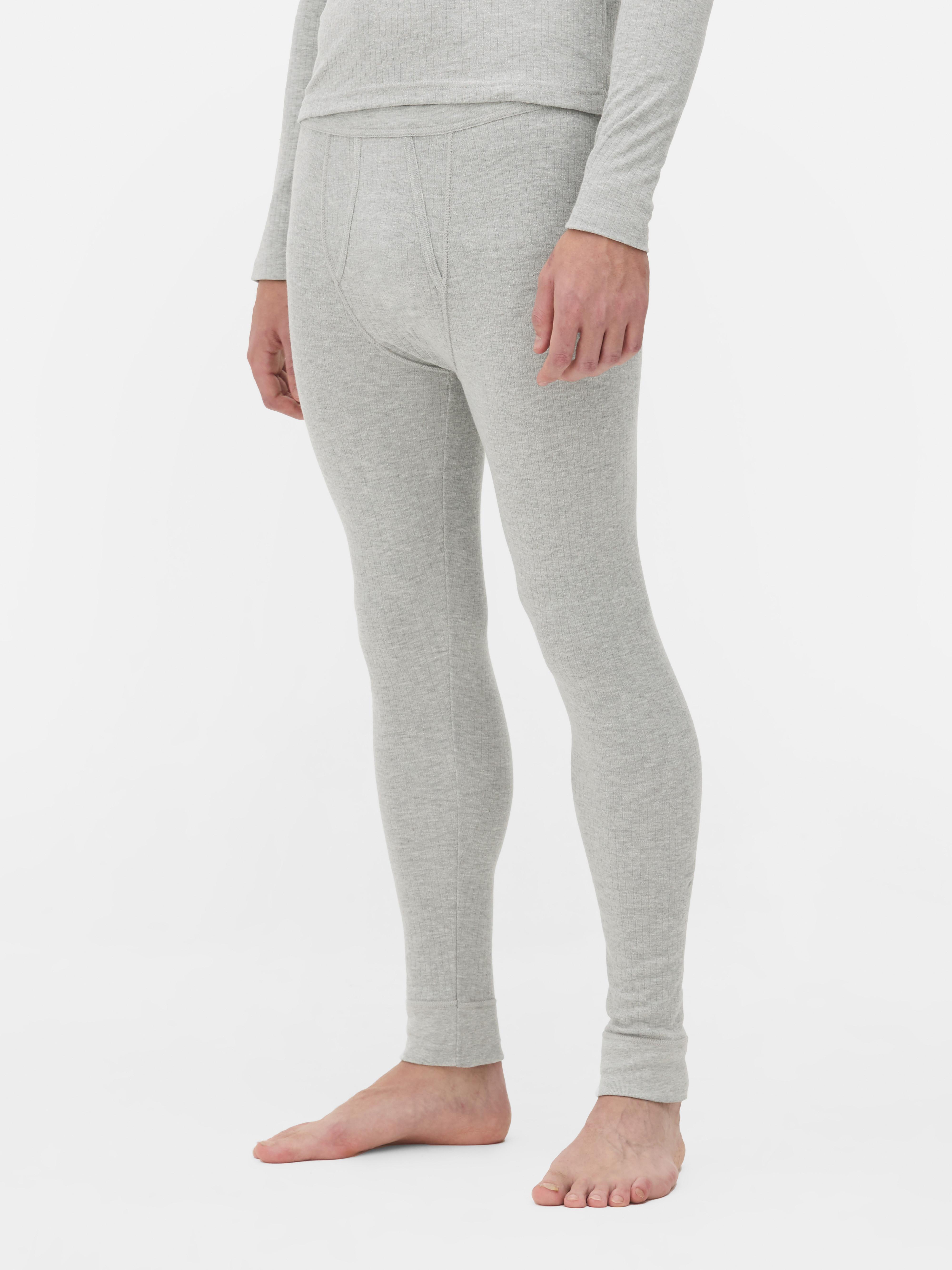 Mens Light Grey Ribbed Thermal Leggings Primark