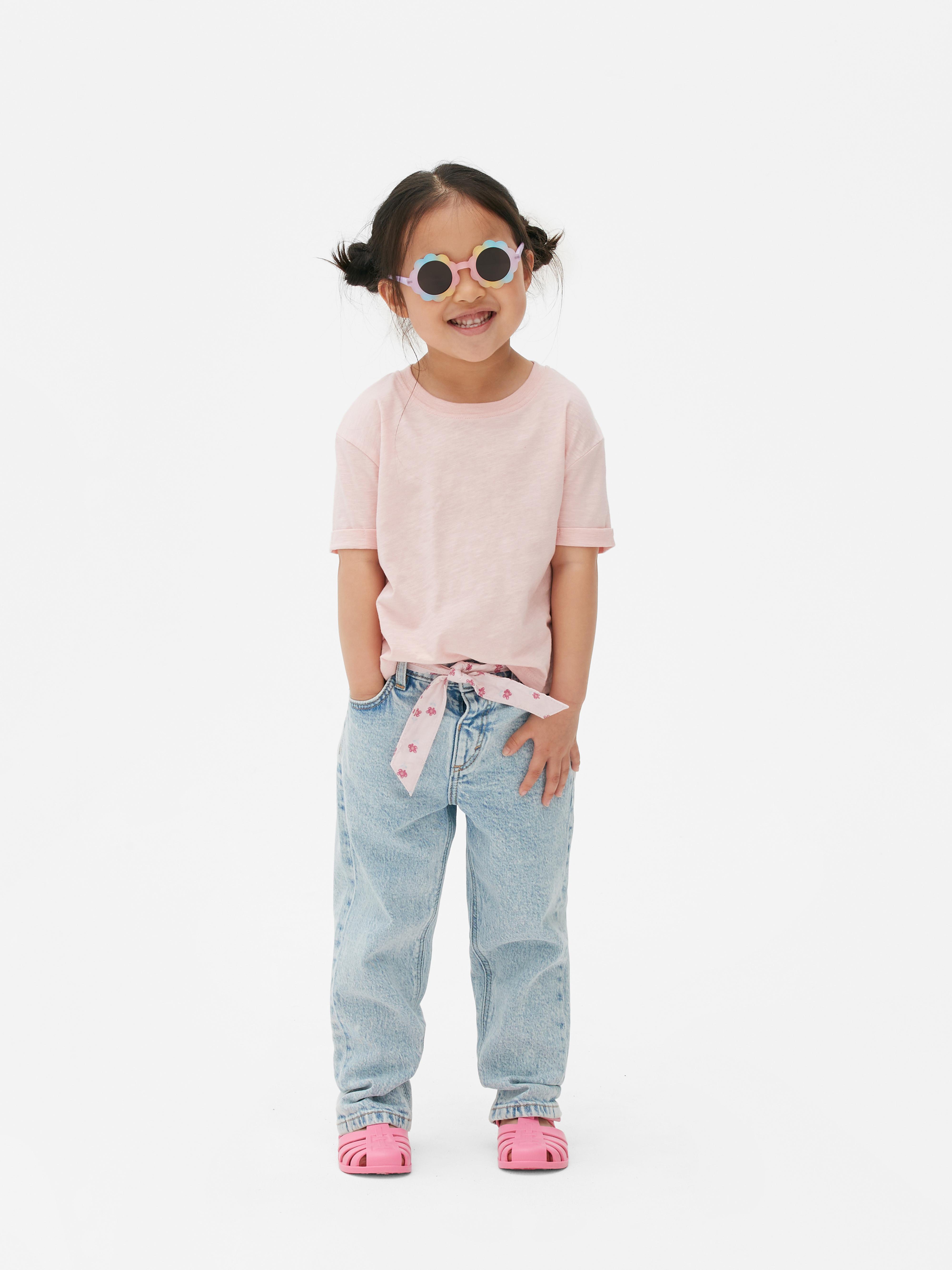 Girls Light Blue Floral Belted Denim Jeans | Penneys