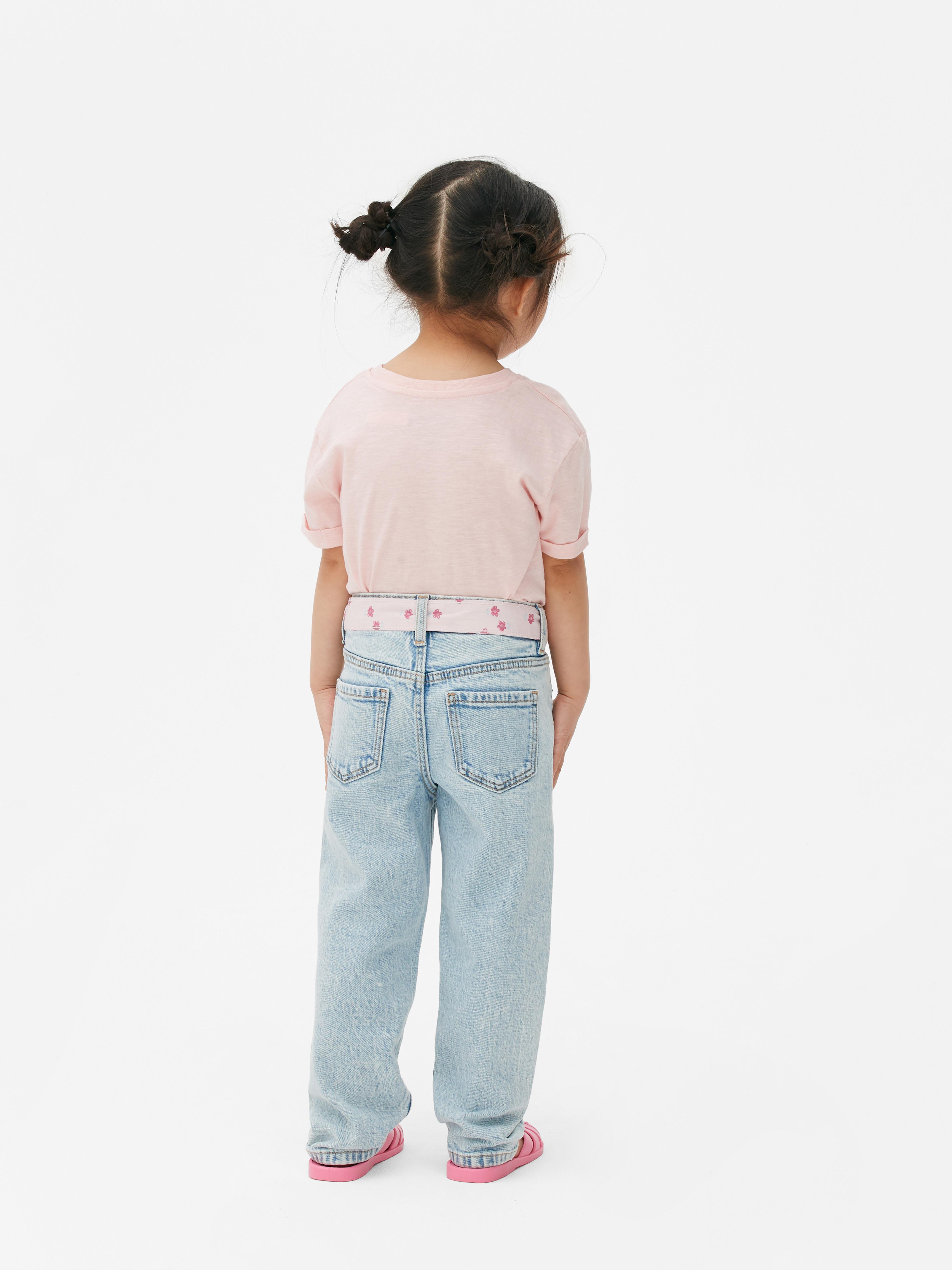 Girls Light Blue Floral Belted Denim Jeans | Penneys