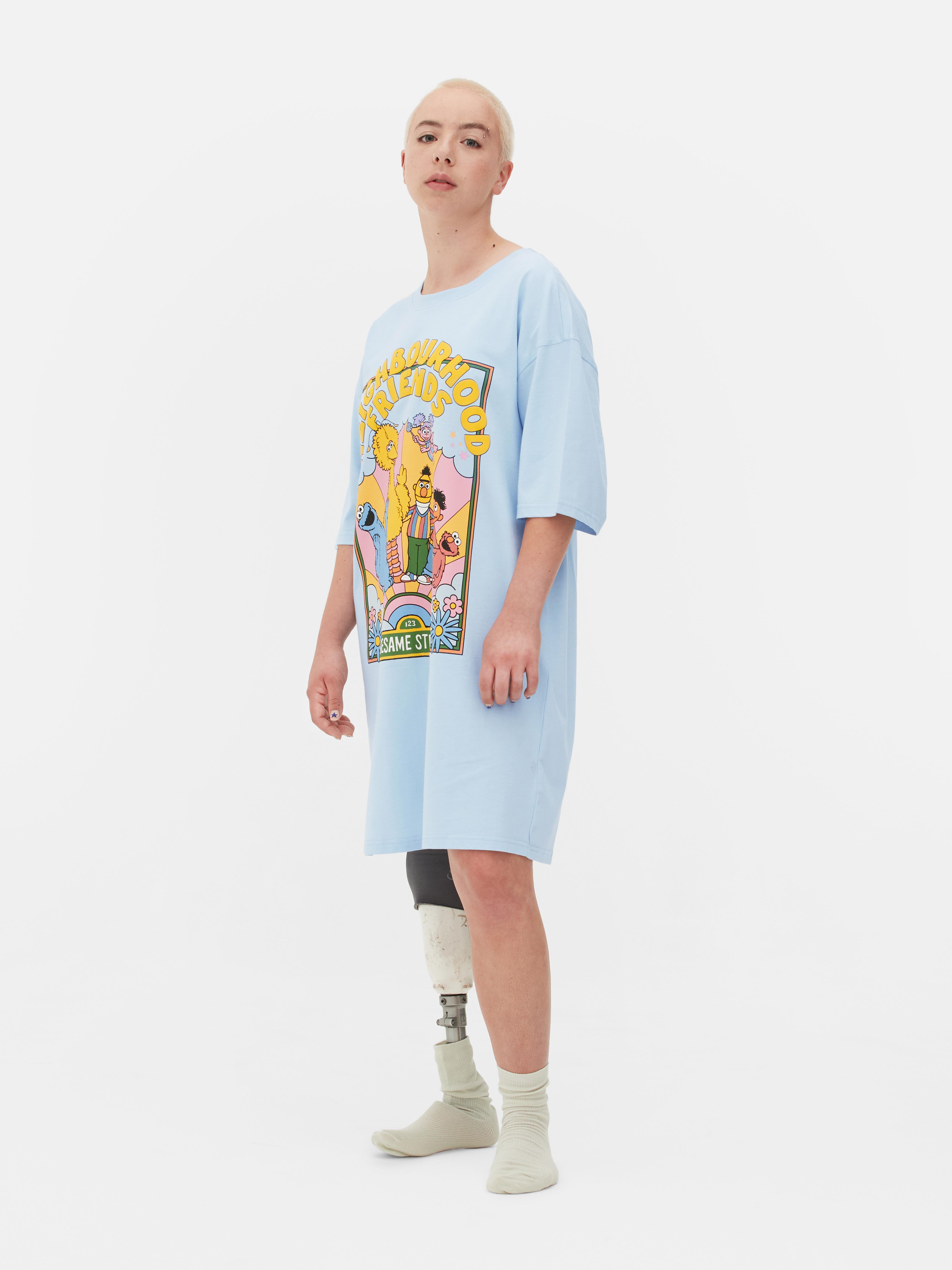 Lang oversized slaap T shirt Sesamstraat Blauw Dames Primark