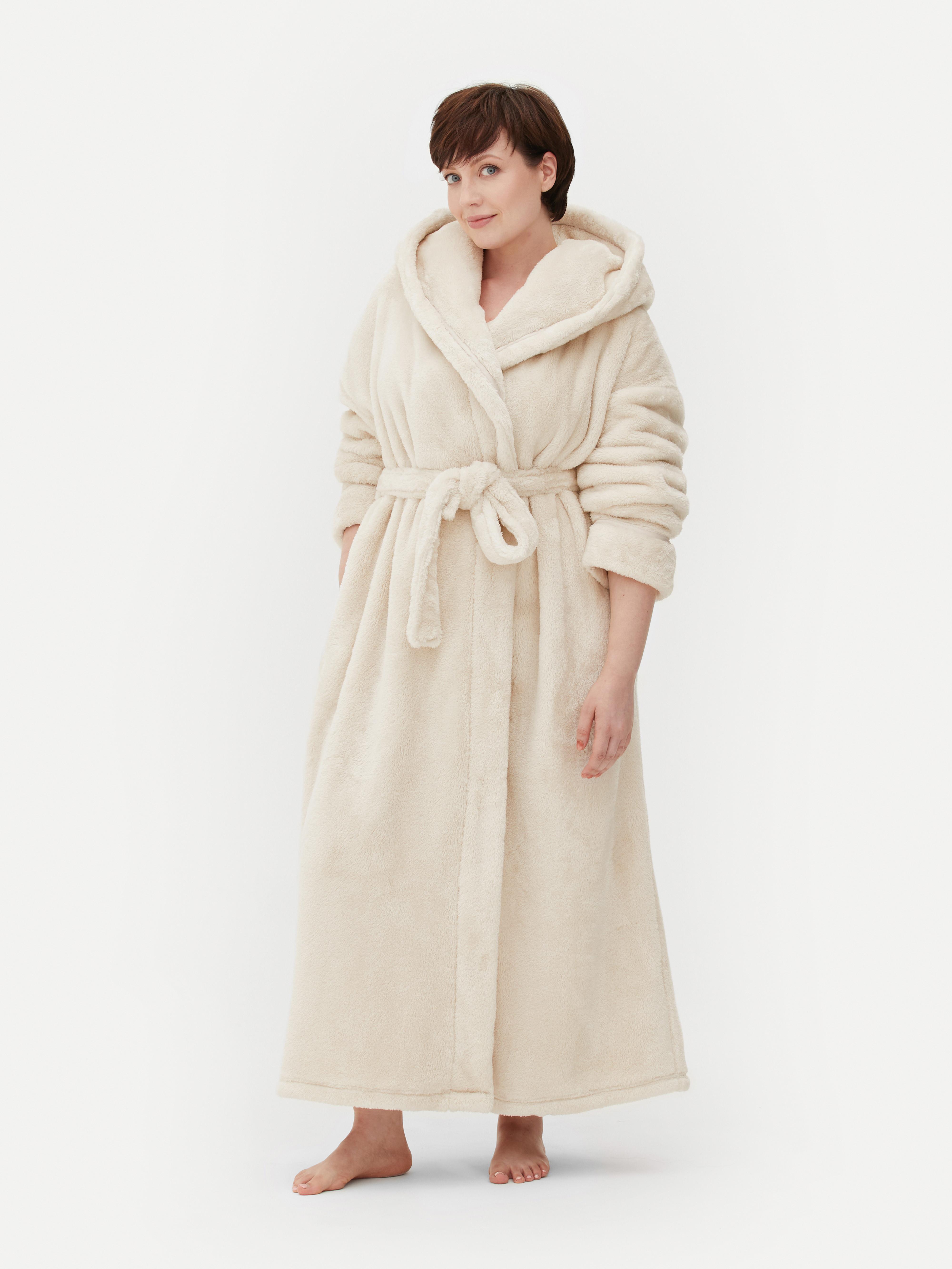 Womens Cream Full Length Plush Dressing Gown Primark