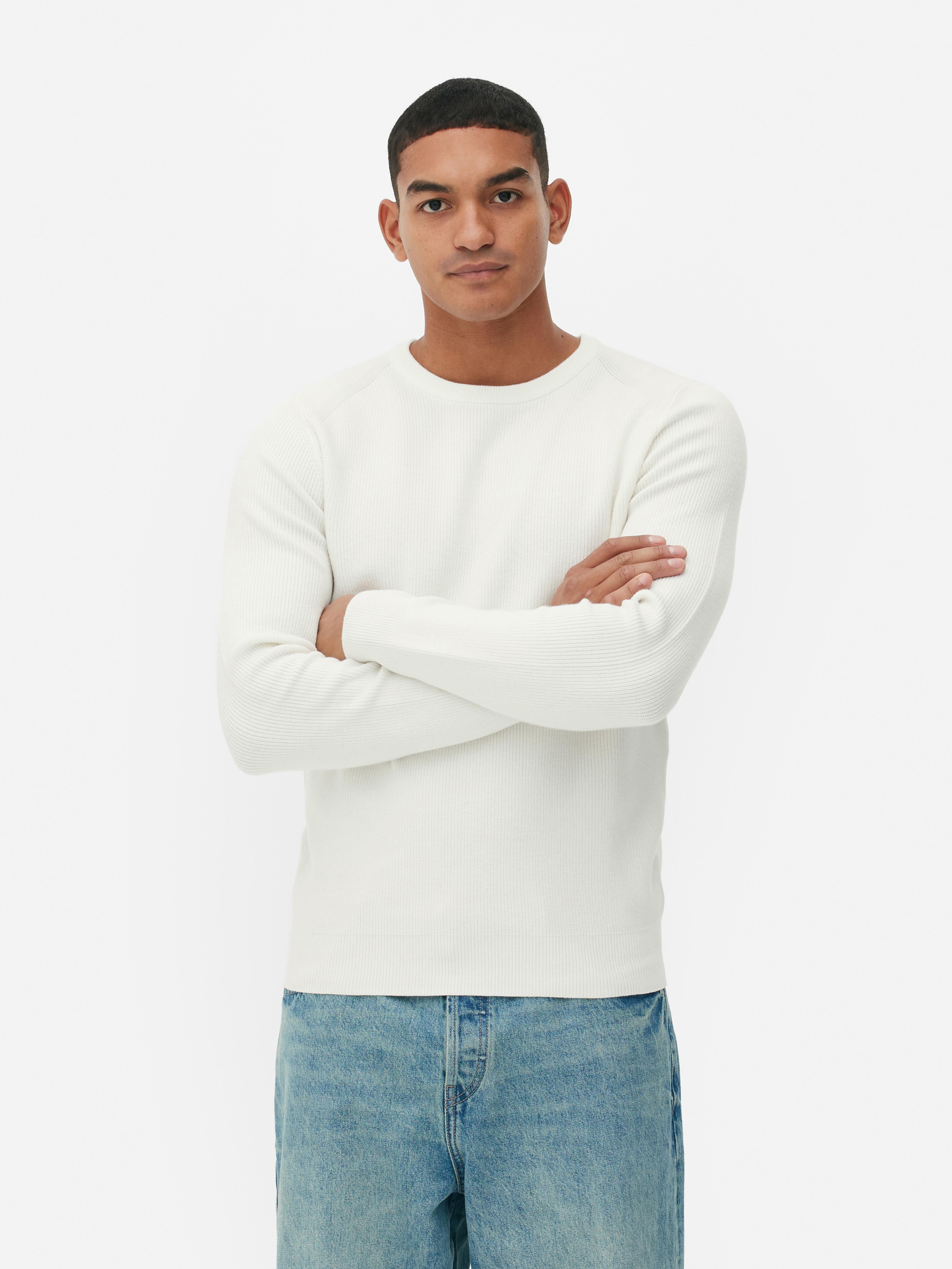 Mens Ecru Ribbed Crew Neck Jumper Primark