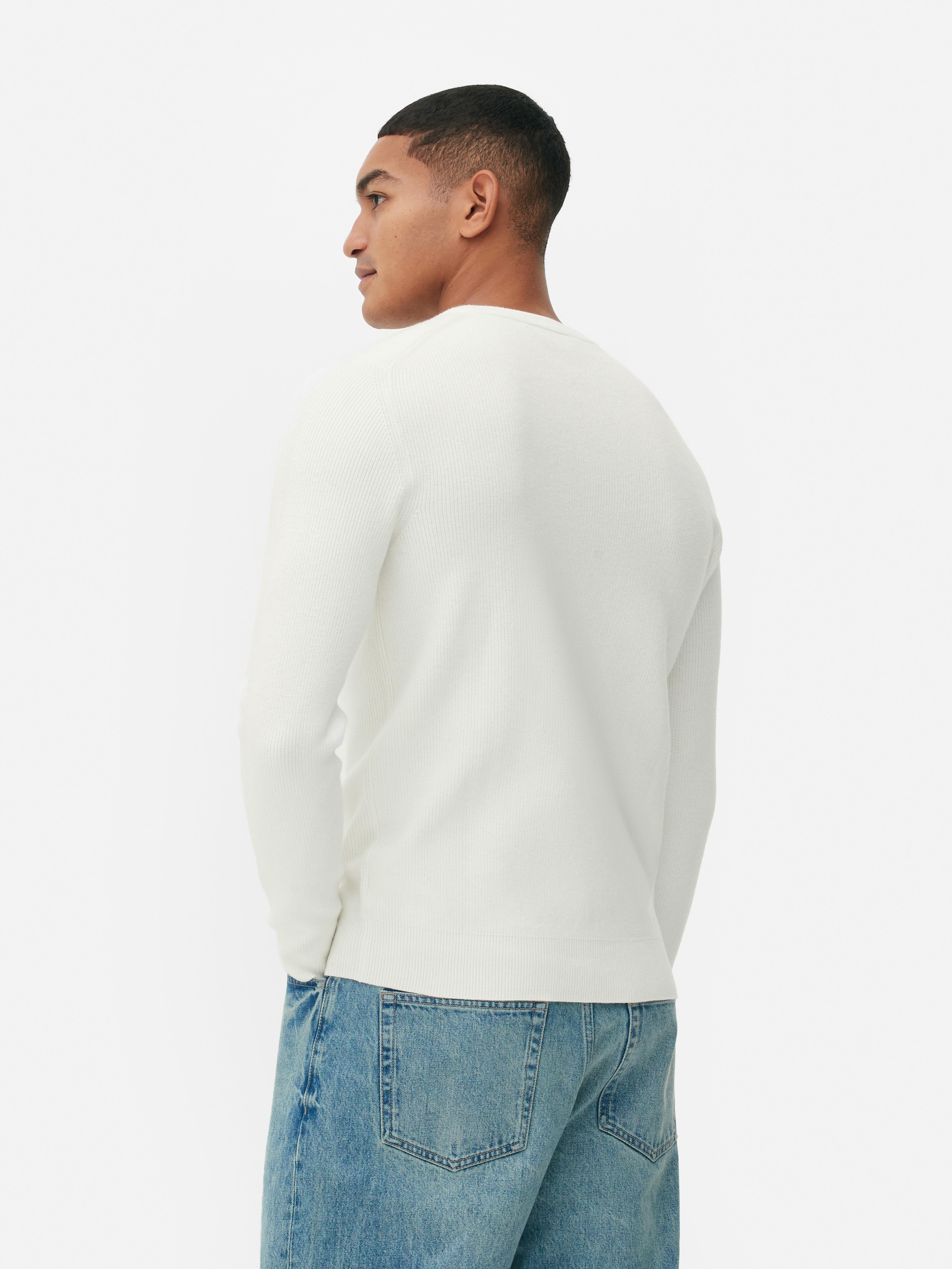 Mens Ecru Ribbed Crew Neck Jumper | Primark