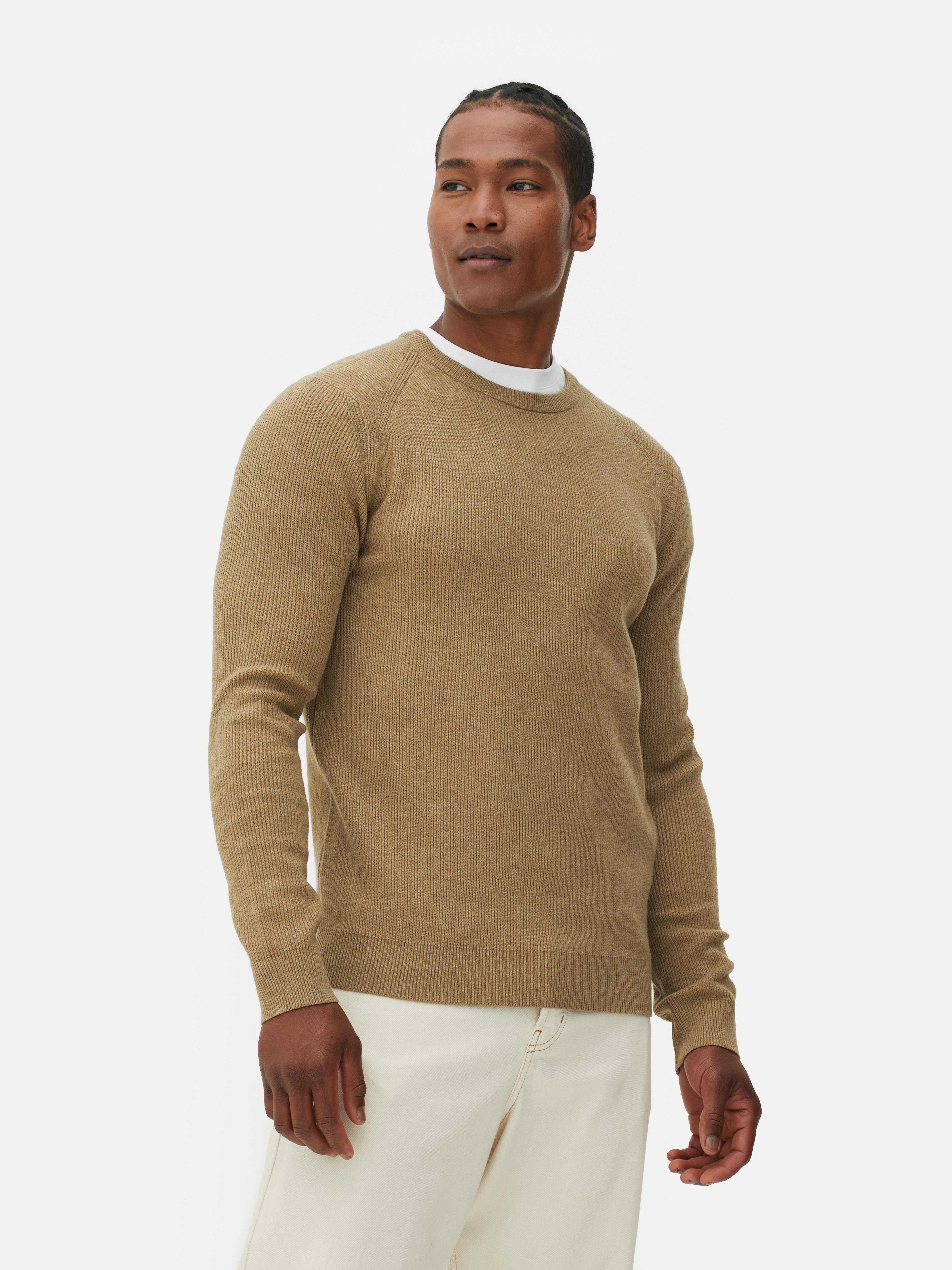 Men's Taupe Ribbed Crew Neck Jumper | Penneys