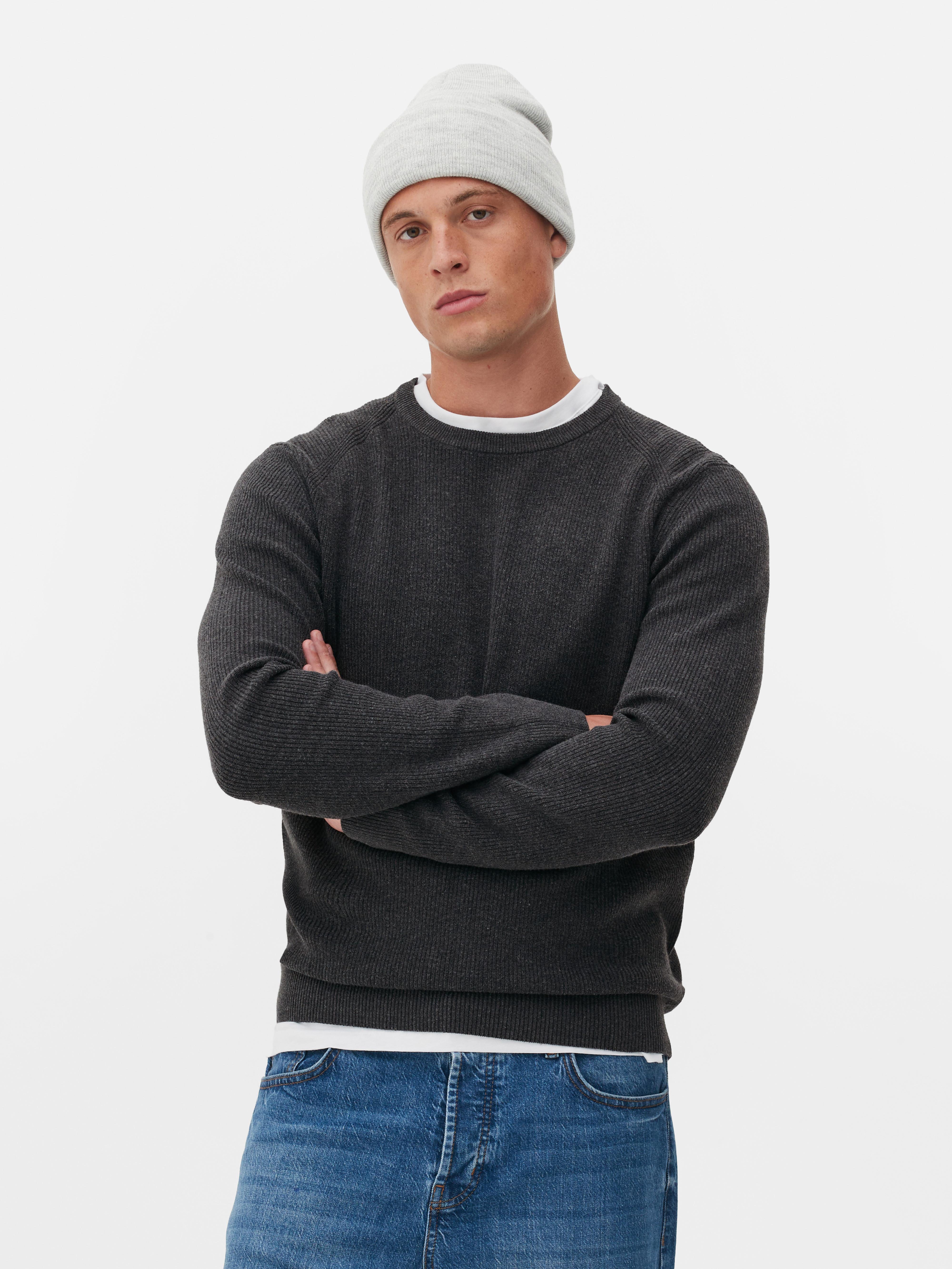 Mens Charcoal Ribbed Crew Neck Jumper Primark