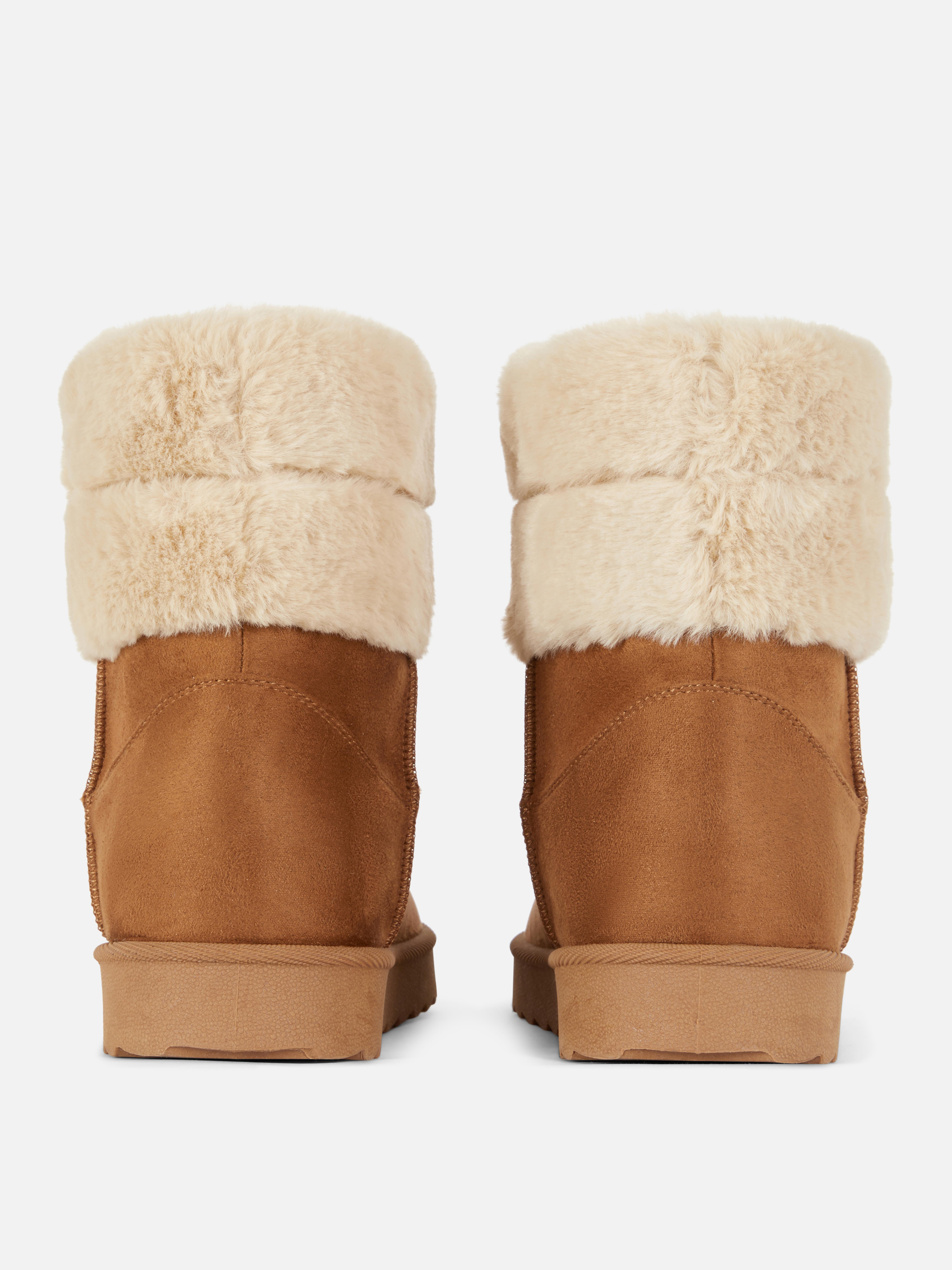 Womens Tan Faux Fur Collar Boots Primark