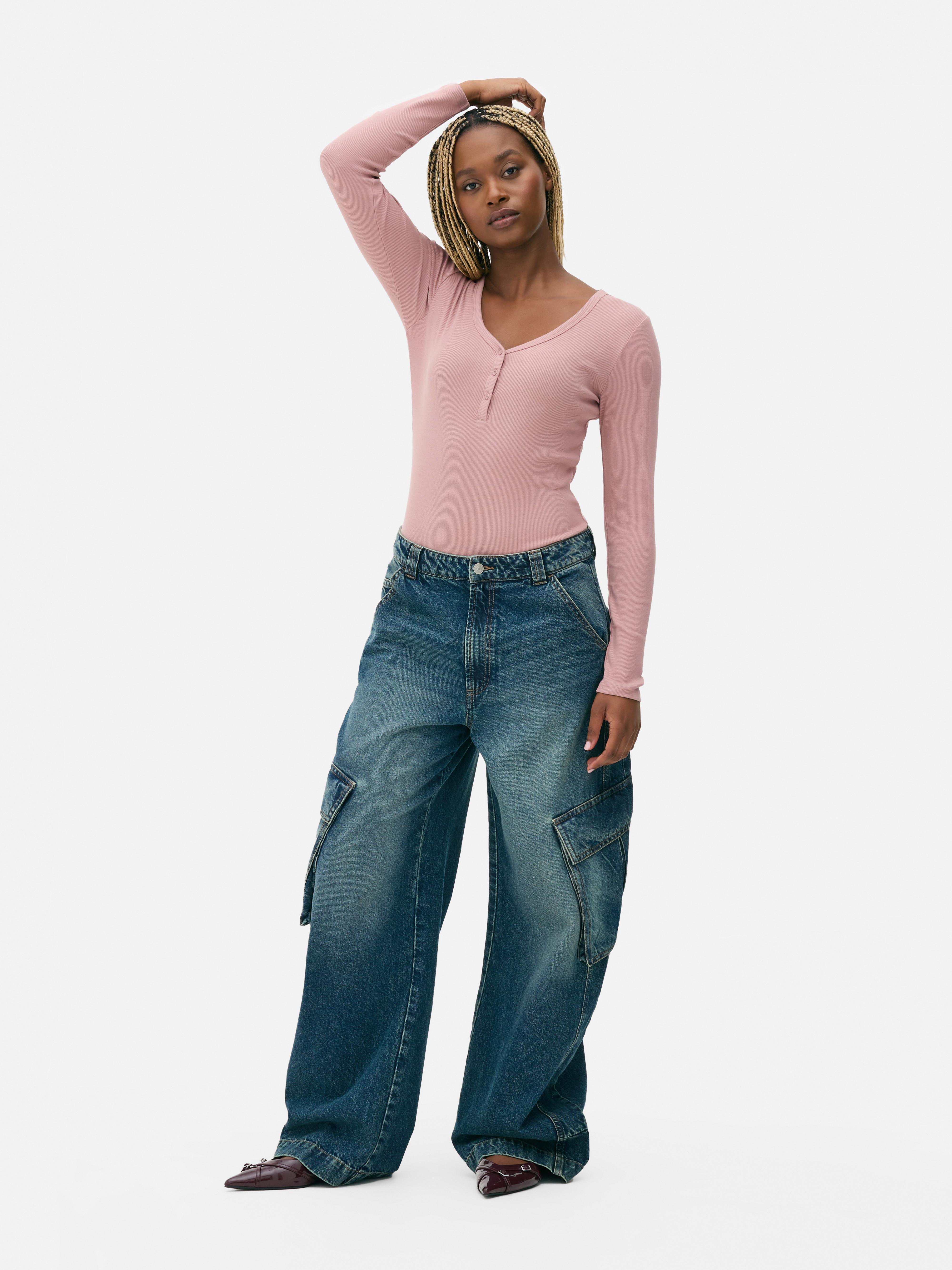 Long sleeve henley bodysuit top