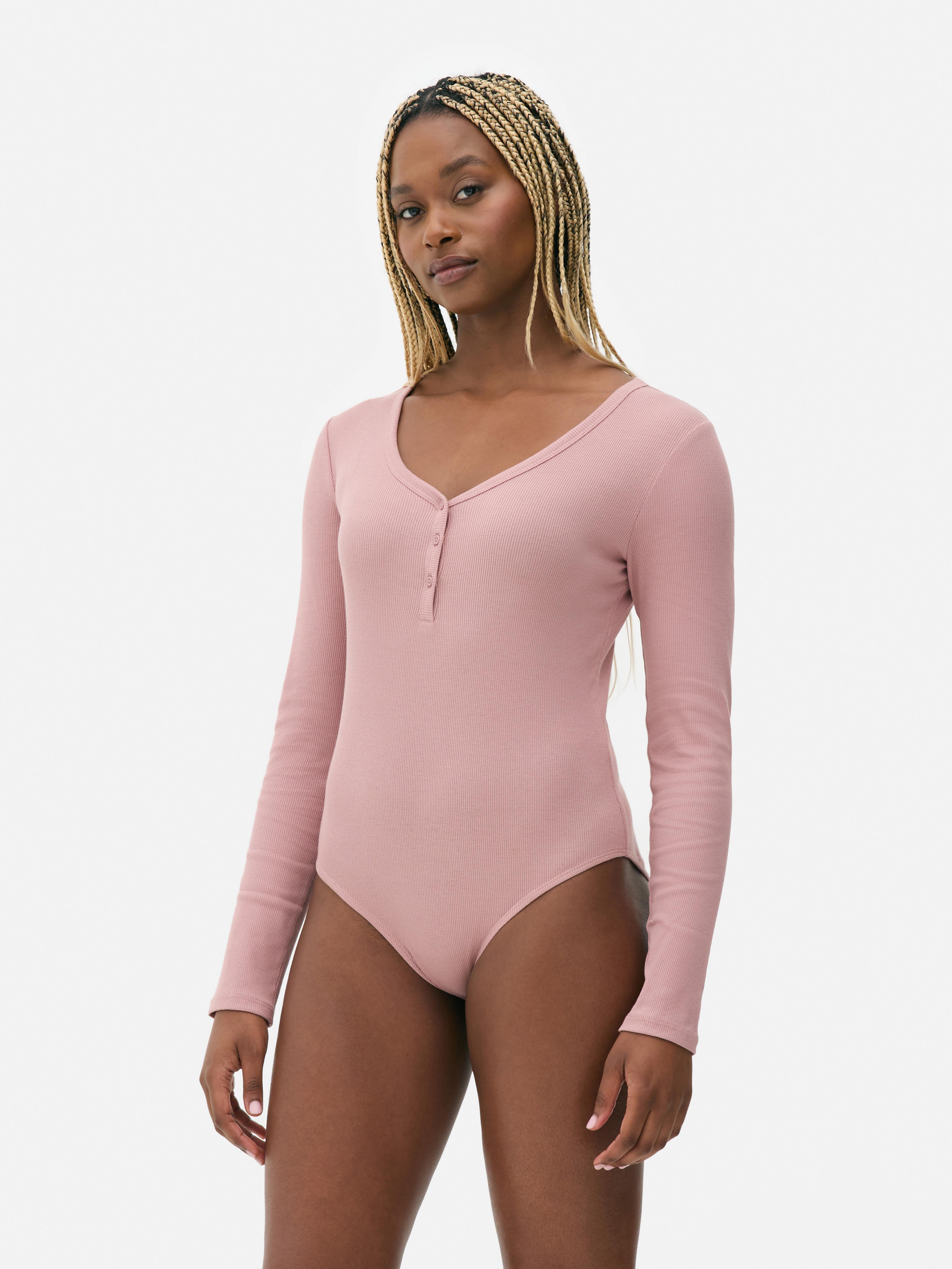 Women s Blush Long Sleeve Henley Bodysuit Primark