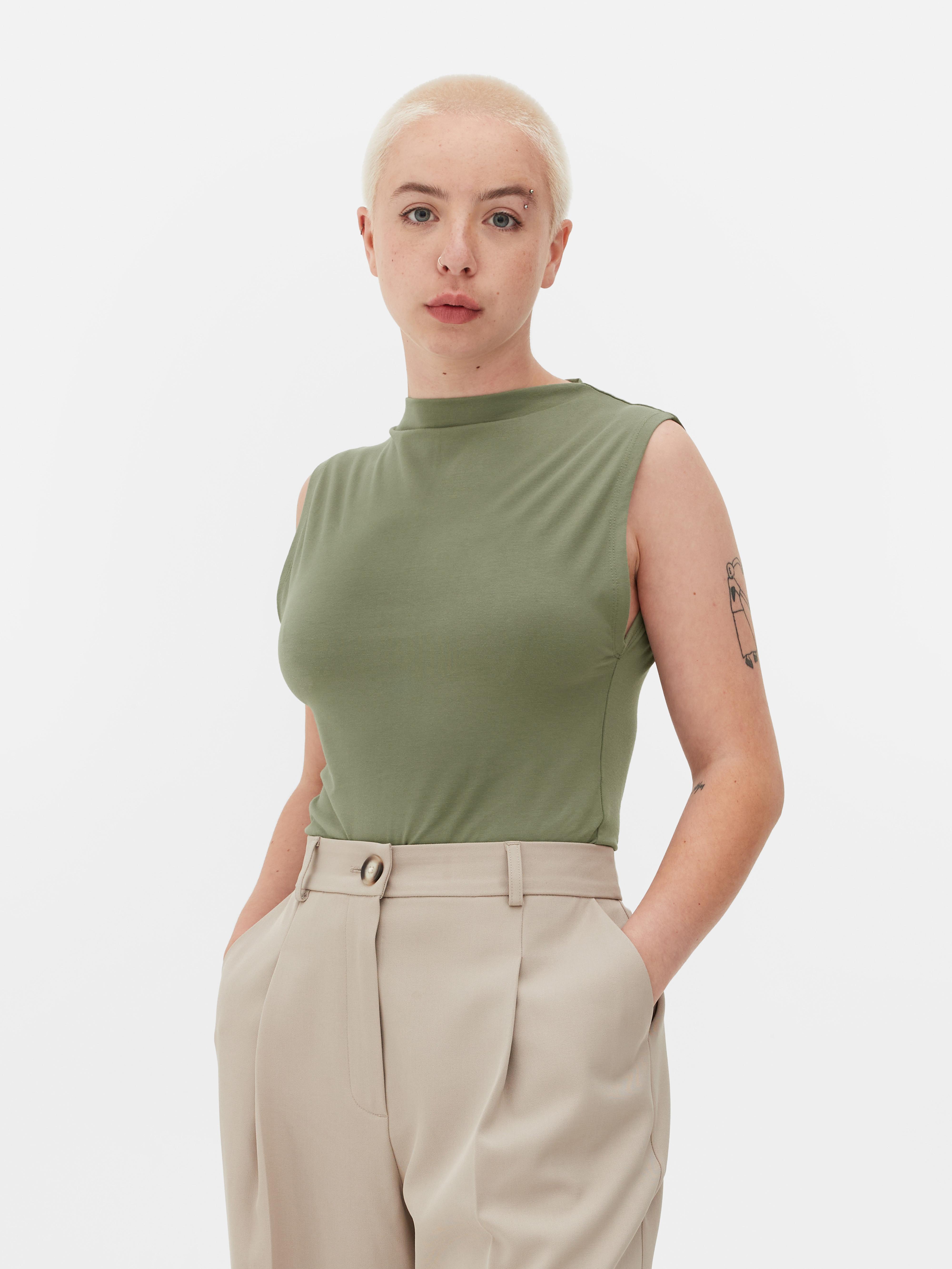 Womens Khaki Sleeveless High Neck Bodysuit | Primark