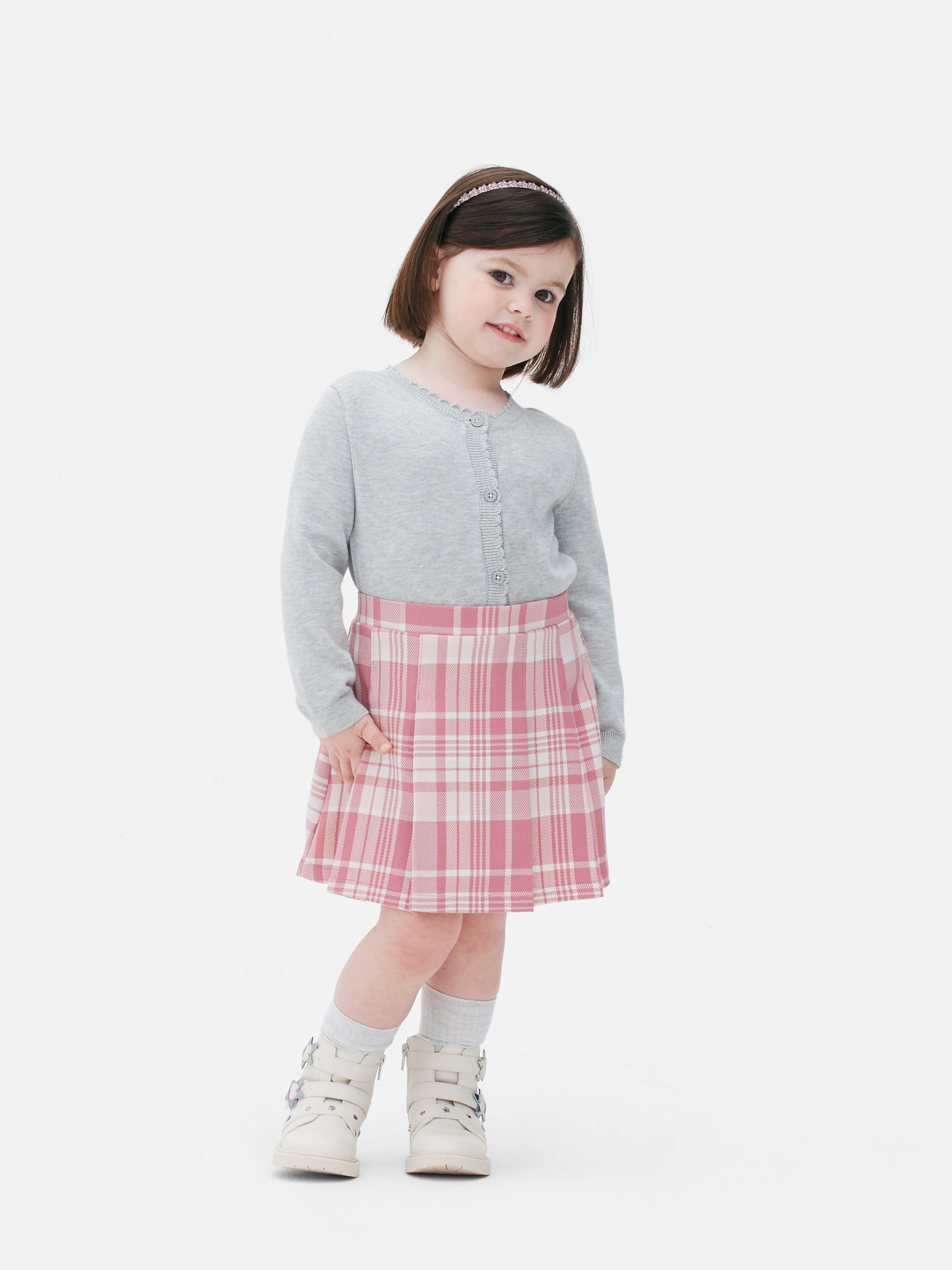 Girls Pink Check Pleated Skirt Primark