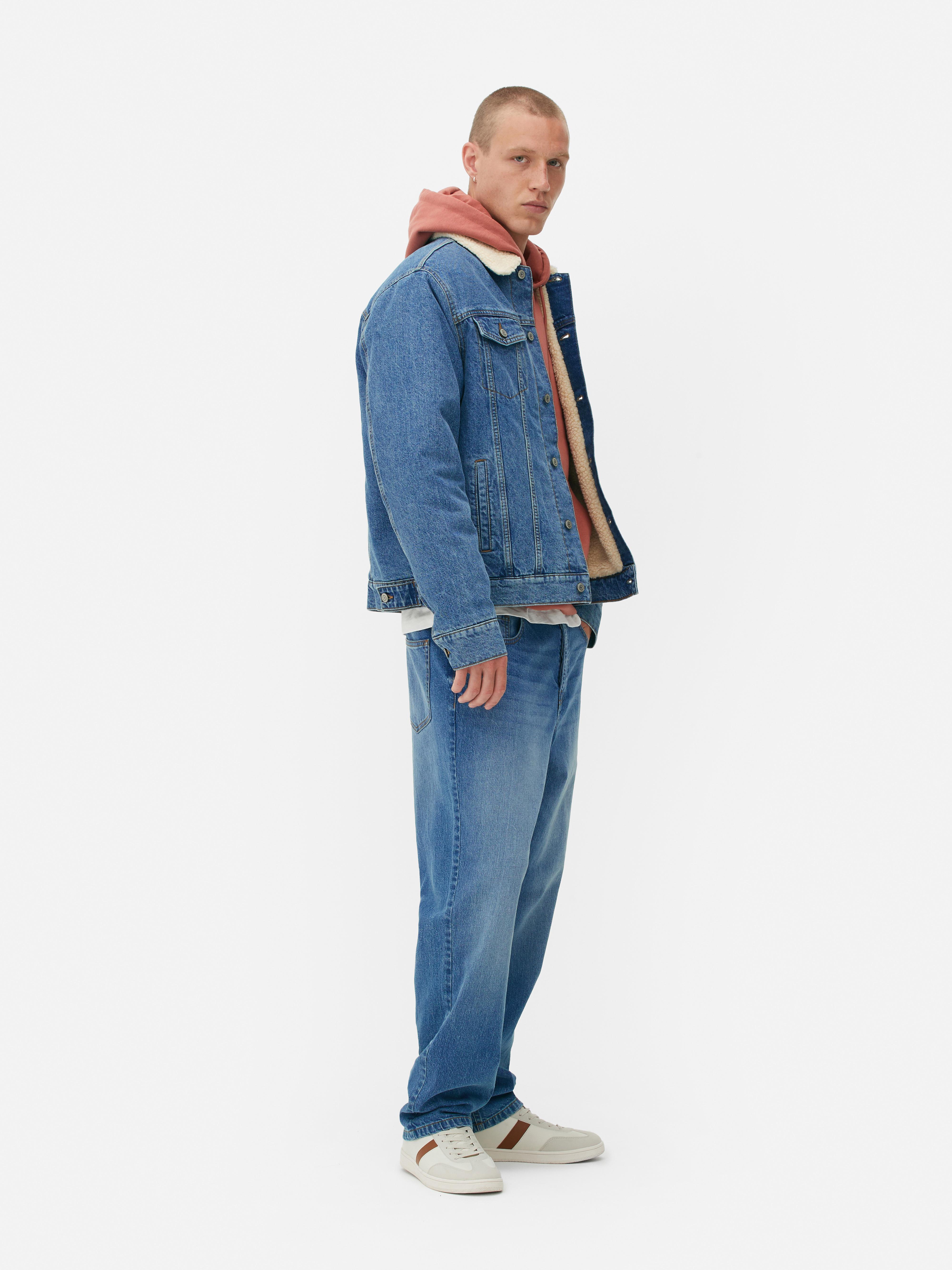 Blue borg collar denim jacket best sale