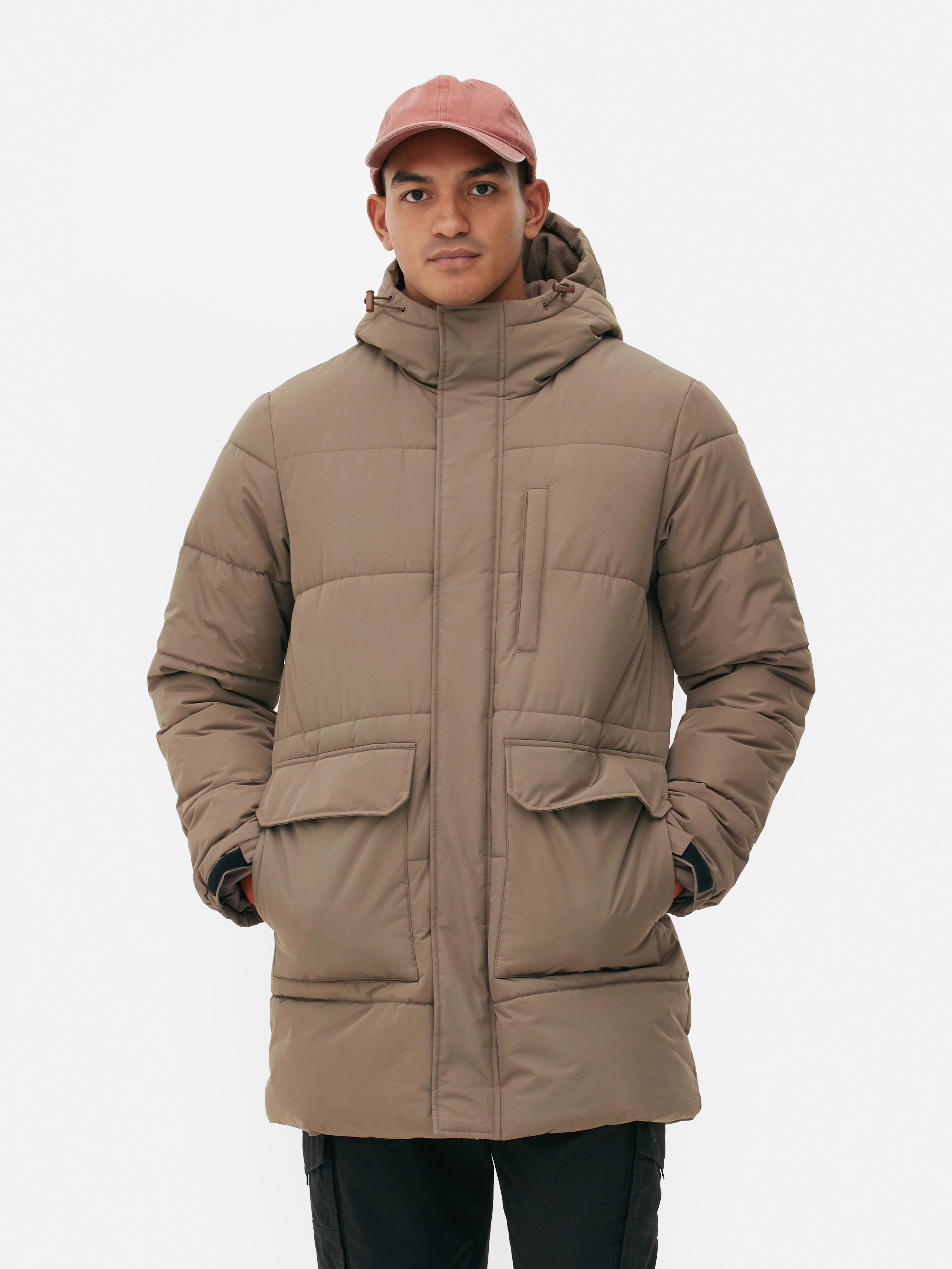 Mens Taupe Hooded Puffer Parka Coat Primark